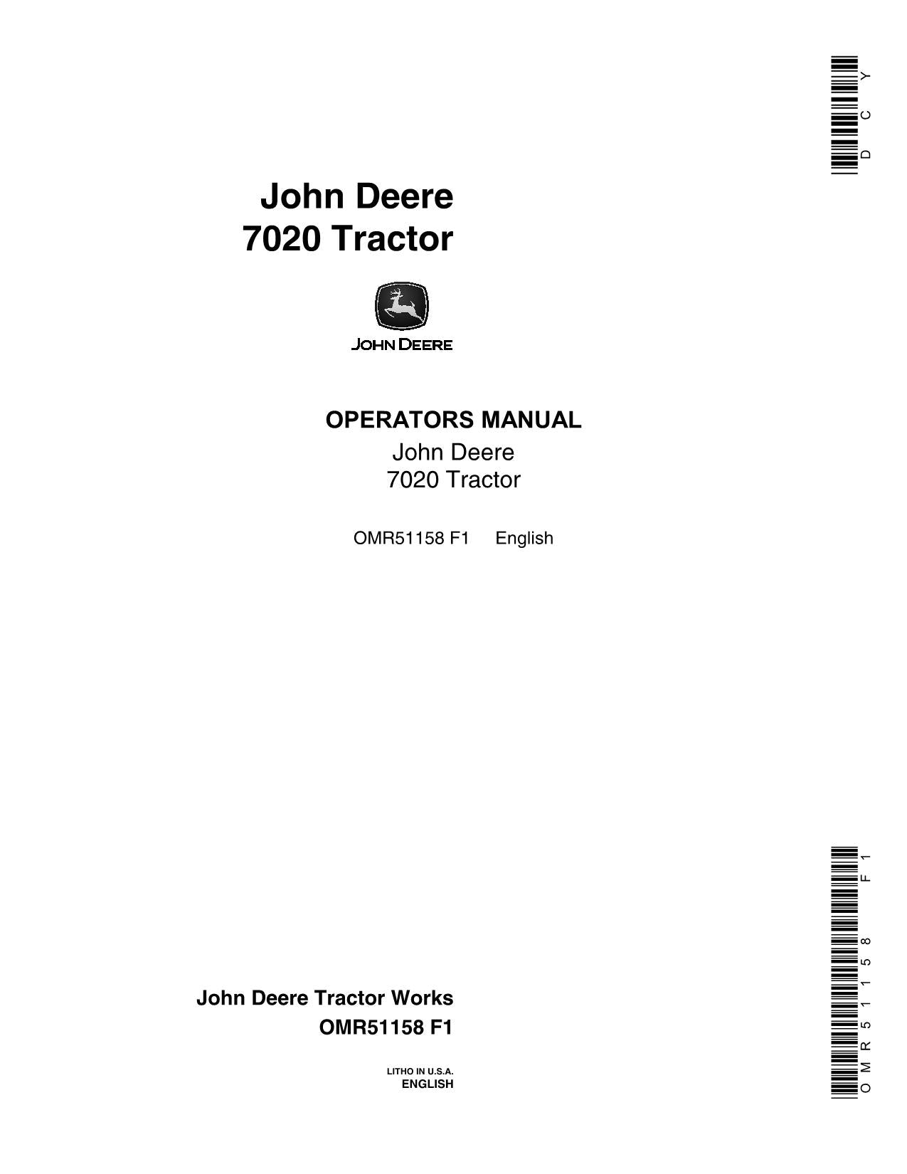 MANUEL D'UTILISATION DU TRACTEUR JOHN DEERE 7020 001000-002699