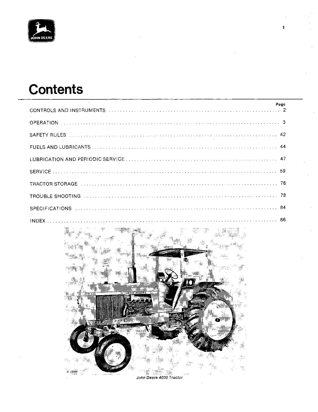 JOHN DEERE 4030 TRACTOR OPERATORS MANUAL