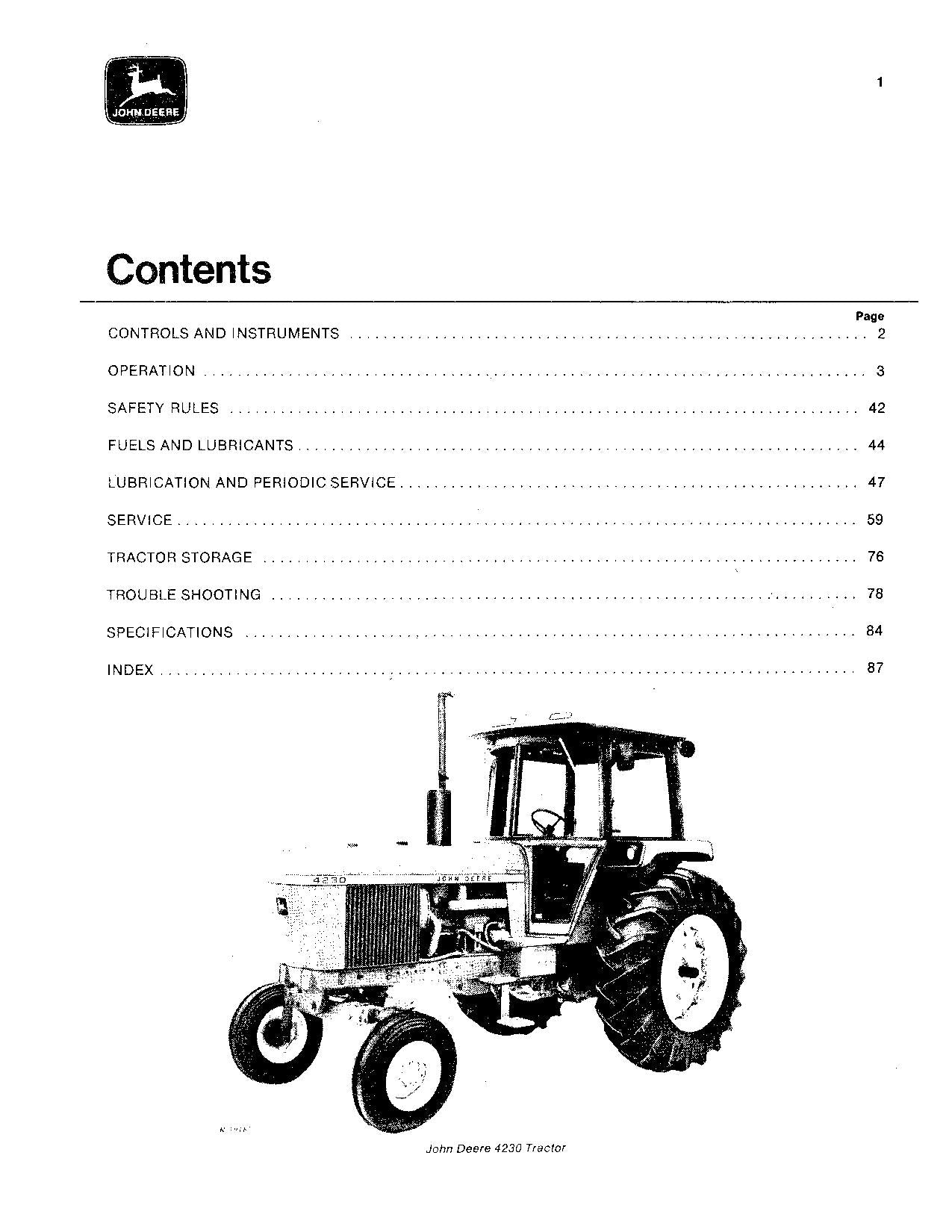 JOHN DEERE 4230 TRAKTOR BEDIENUNGSANLEITUNG 000000-012999