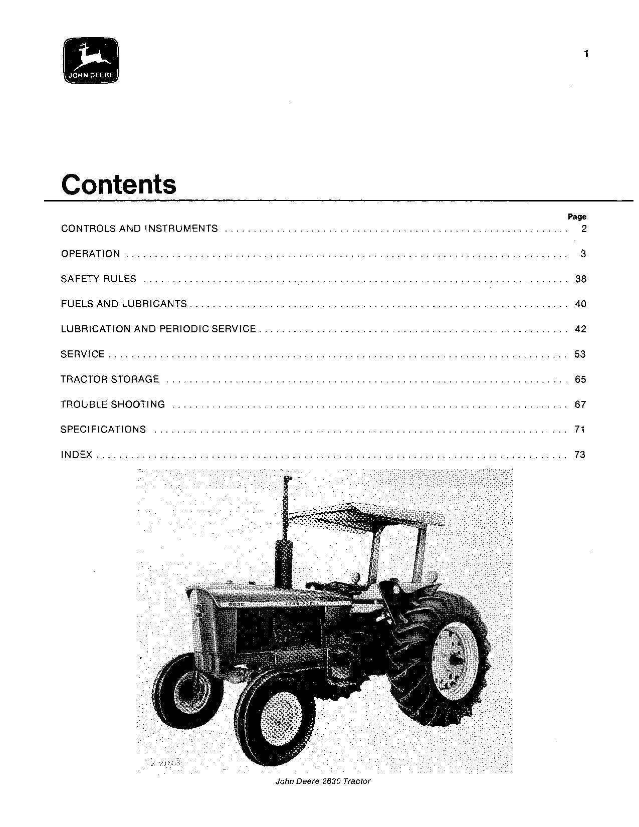 MANUEL D'UTILISATION DU TRACTEUR JOHN DEERE 2630