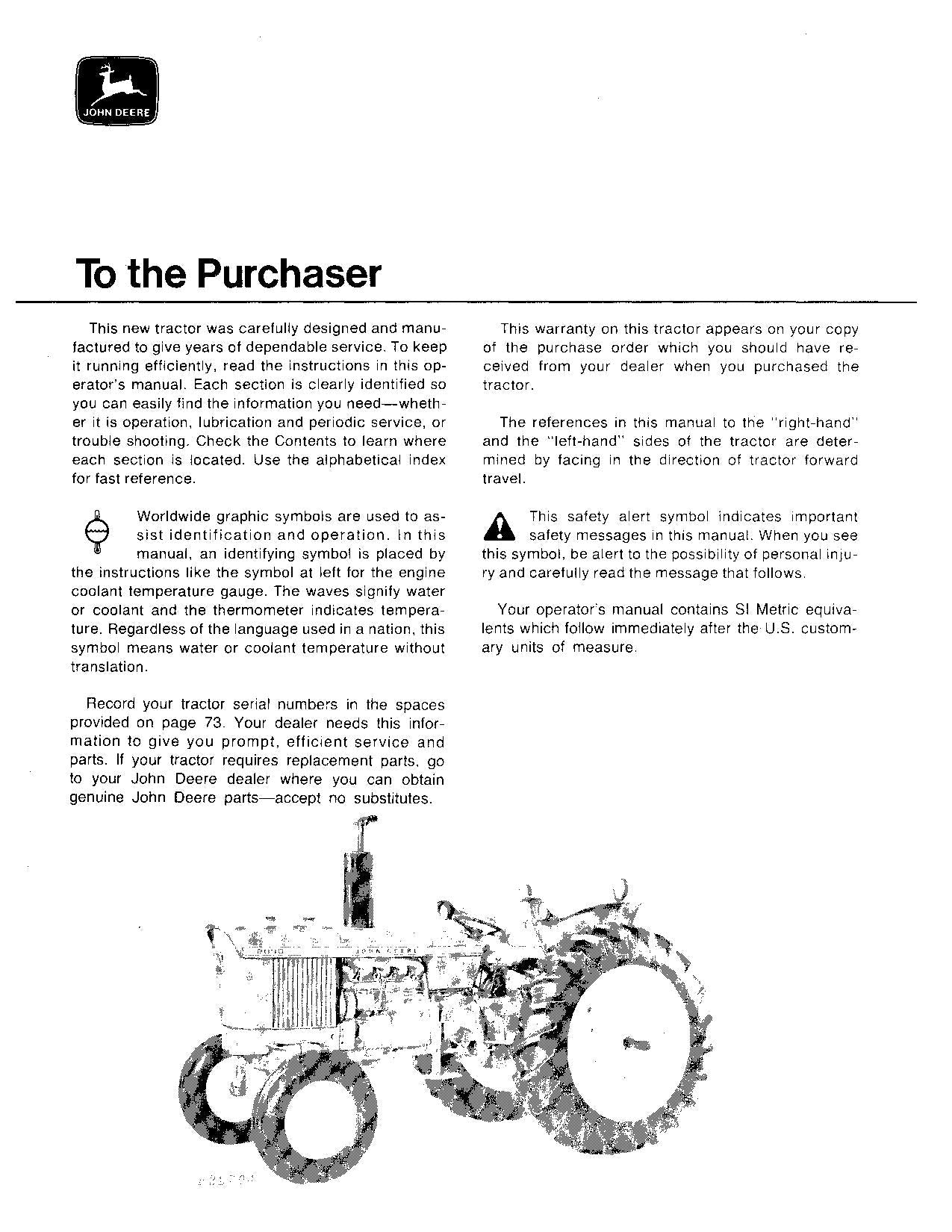 JOHN DEERE 2030 TRAKTOR BEDIENUNGSANLEITUNG ser.187301-