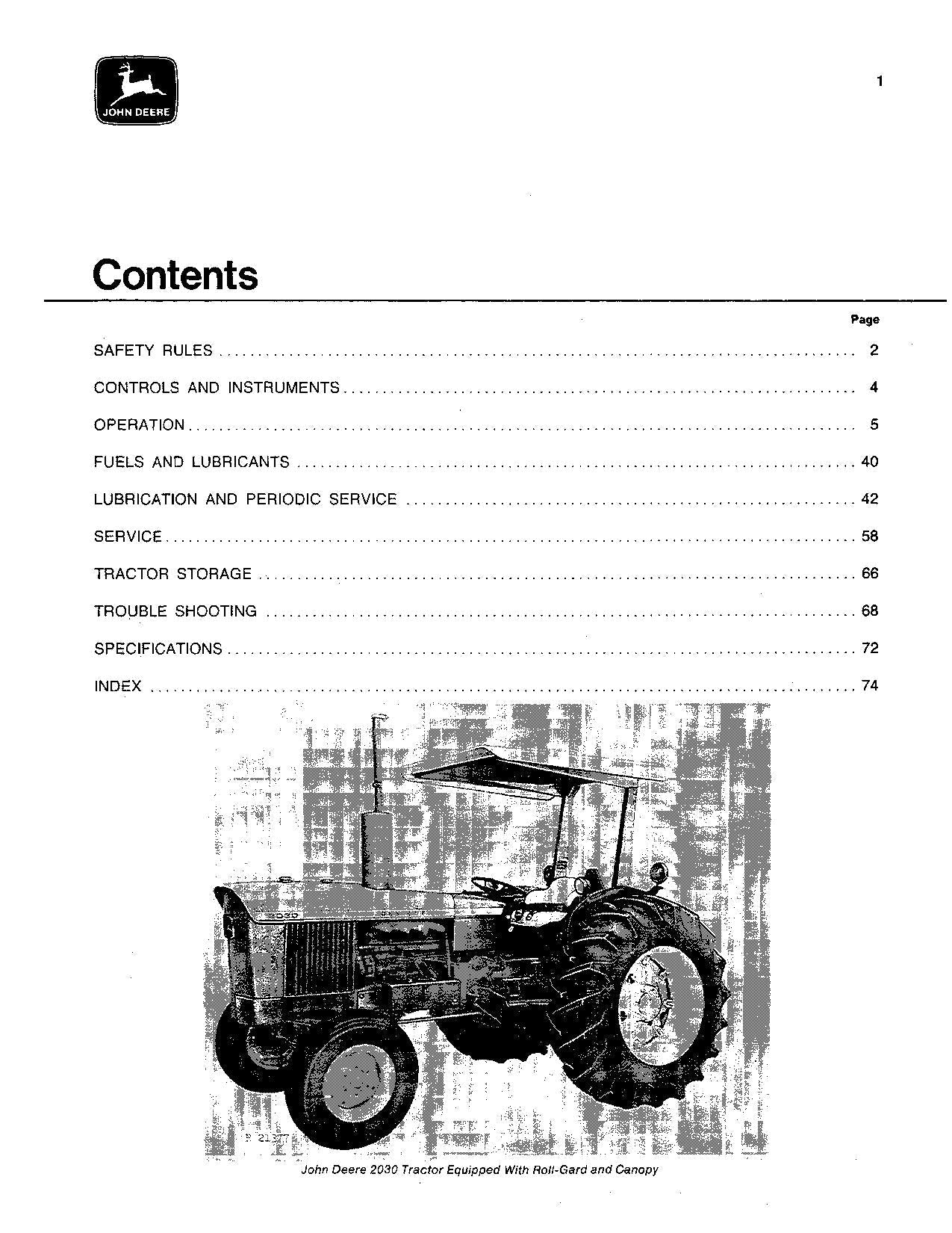 MANUEL D'UTILISATION DU TRACTEUR JOHN DEERE 2030 ser.187301-