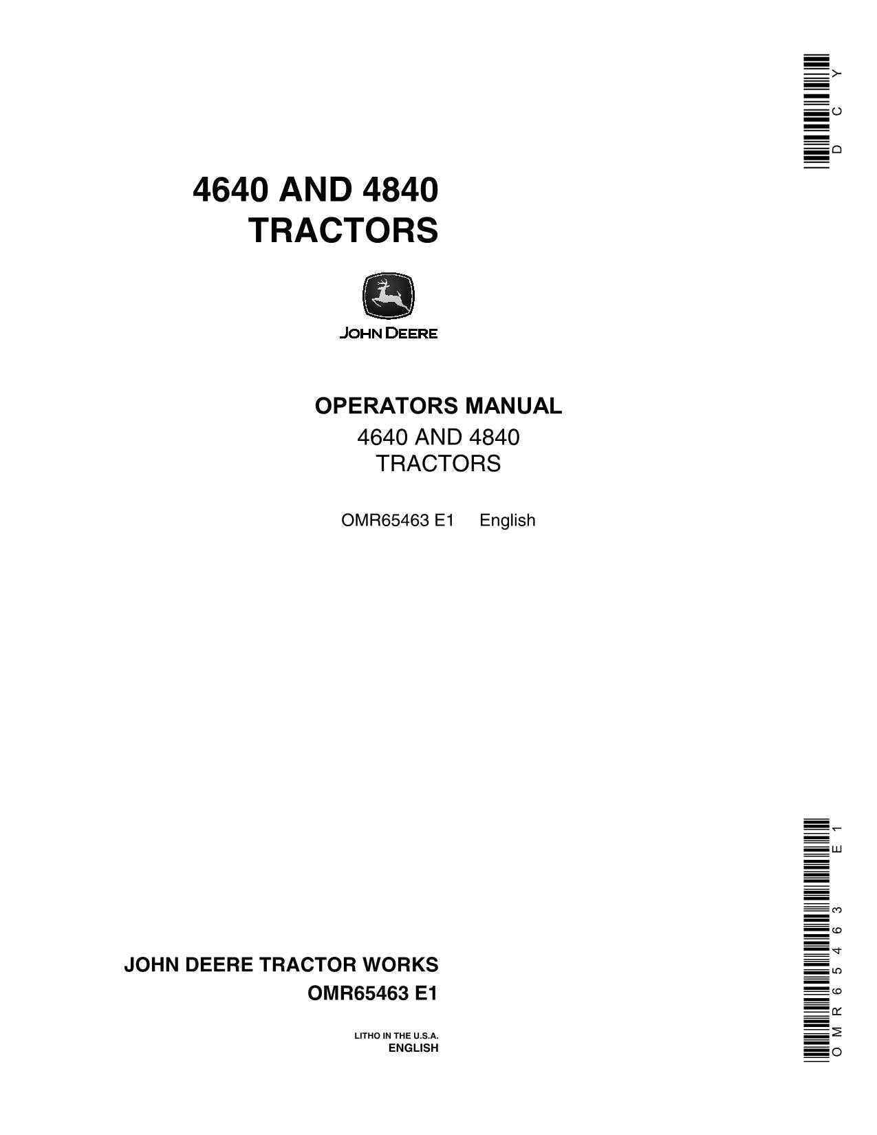 JOHN DEERE 4640 4840 TRACTOR OPERATORS MANUAL