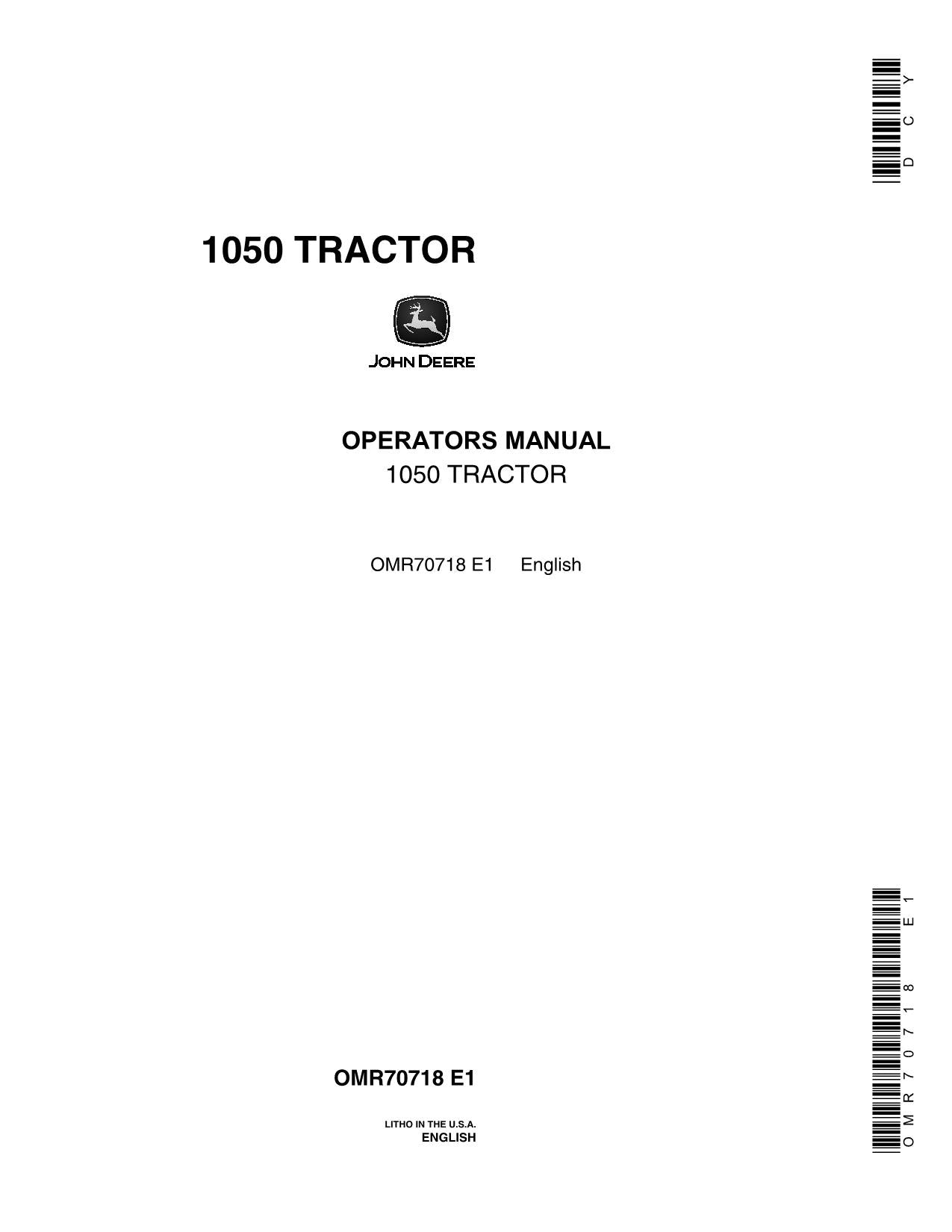 JOHN DEERE 1050 TRACTOR OPERATORS MANUAL