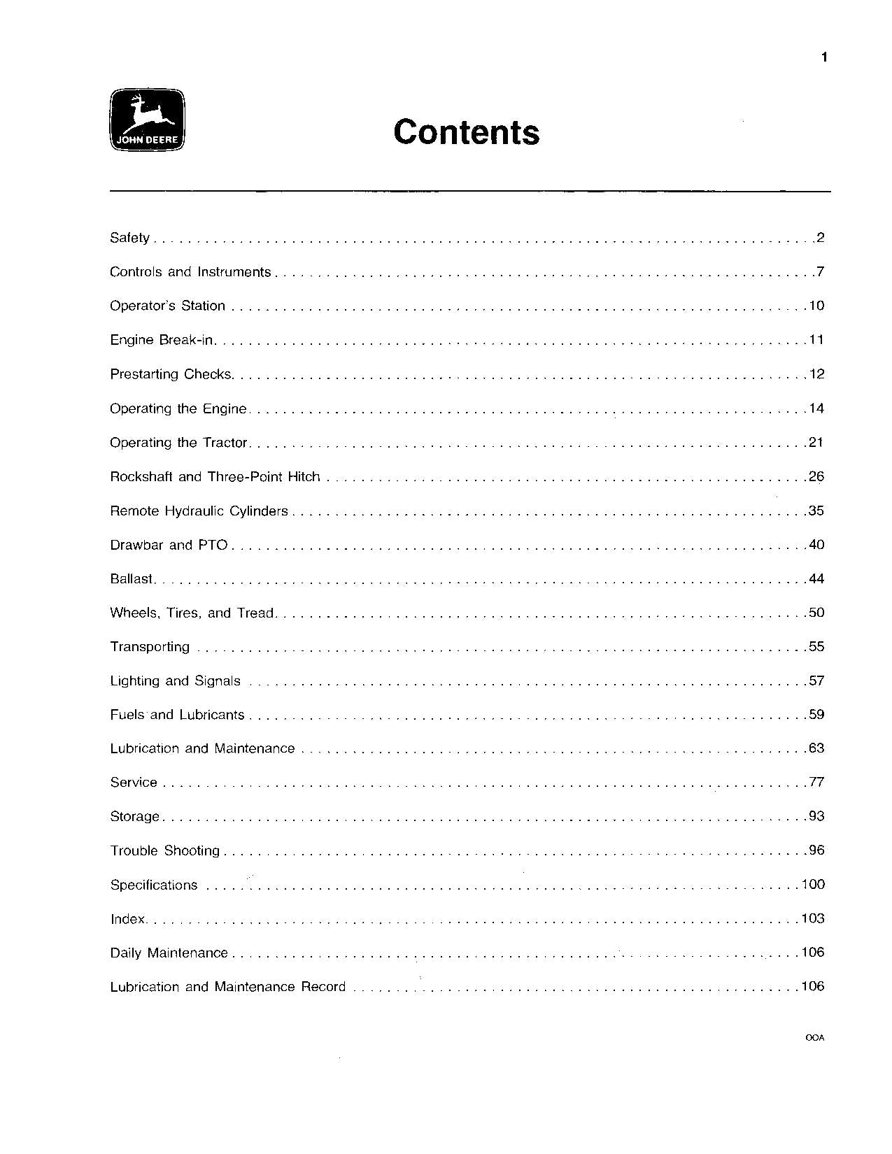 JOHN DEERE 1050 TRACTOR OPERATORS MANUAL