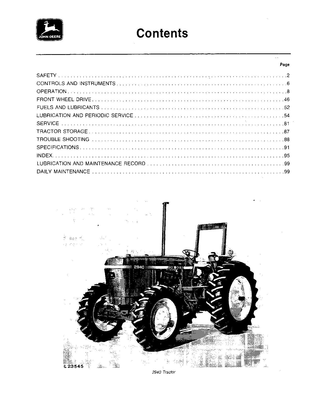 MANUEL D'UTILISATION DU TRACTEUR JOHN DEERE 2940 010001-429999