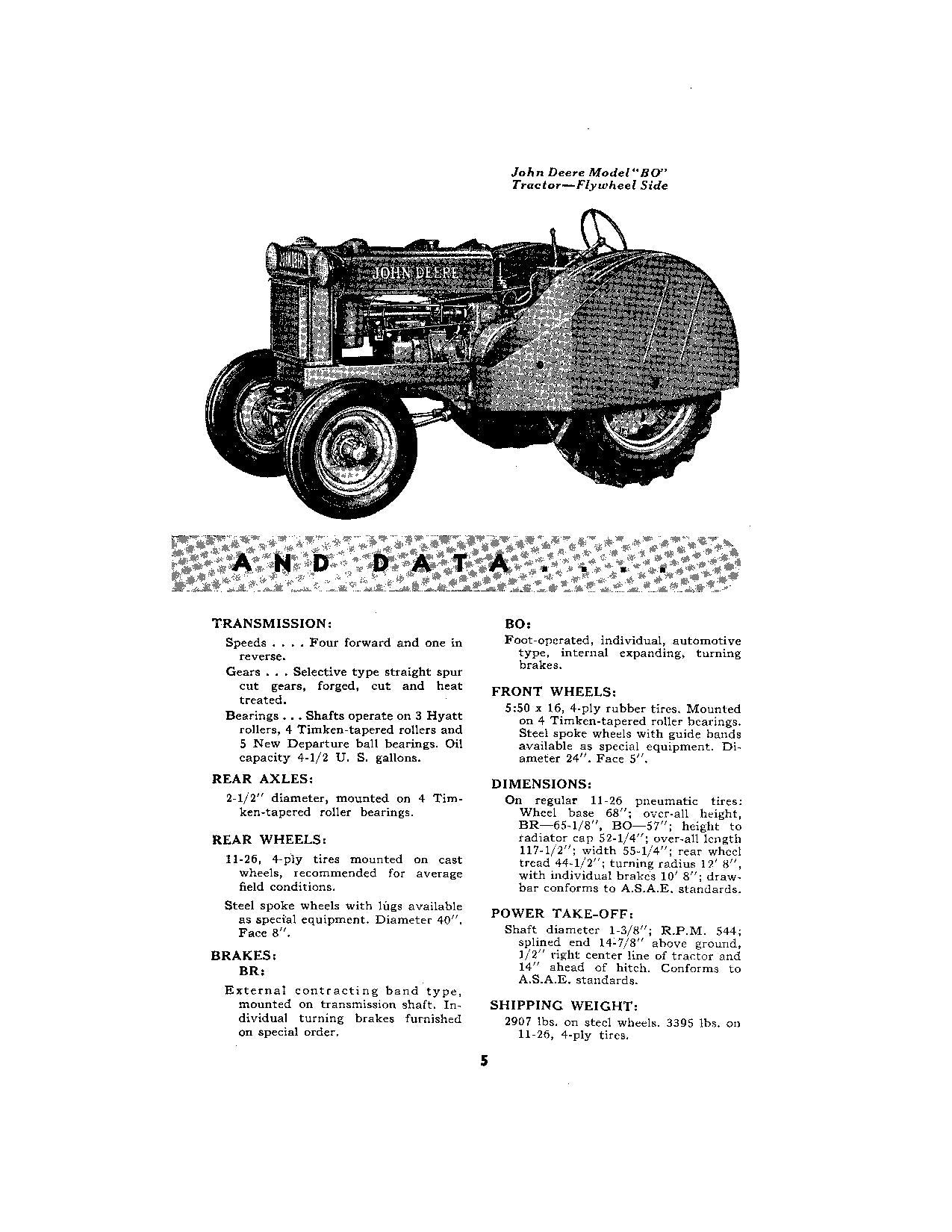 JOHN DEERE BR BO TRACTOR OPERATORS MANUAL