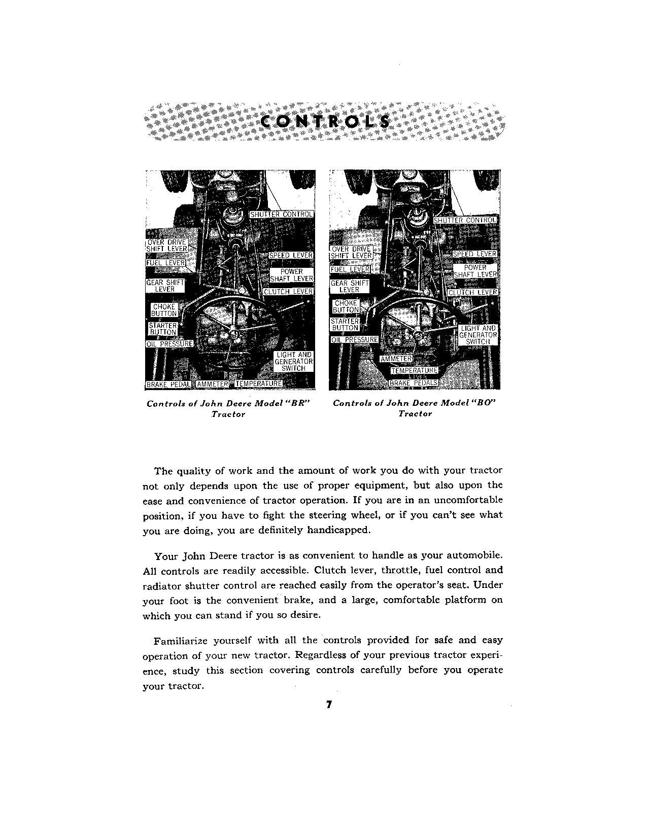 JOHN DEERE BR BO TRACTOR OPERATORS MANUAL