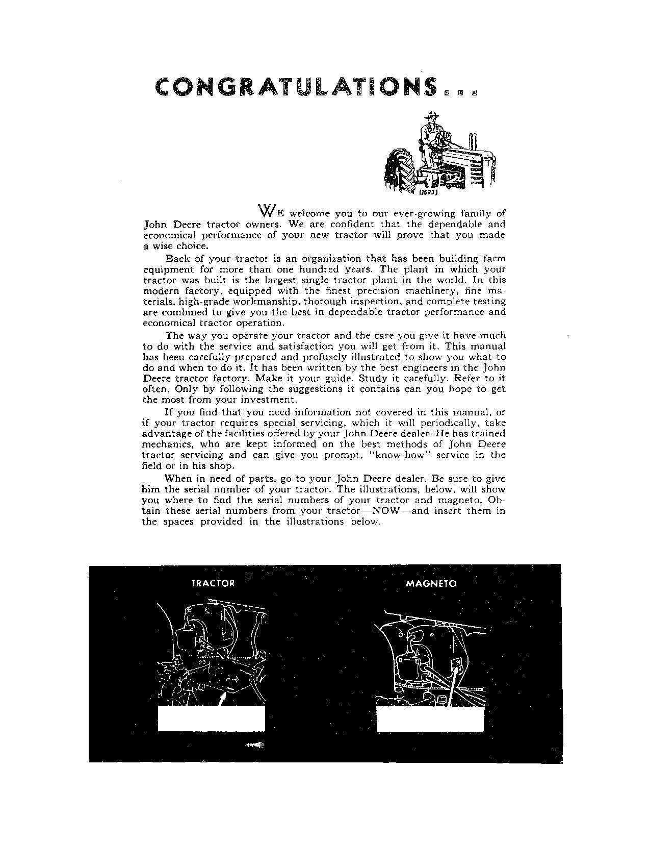 JOHN DEERE BR BO TRACTOR OPERATORS MANUAL