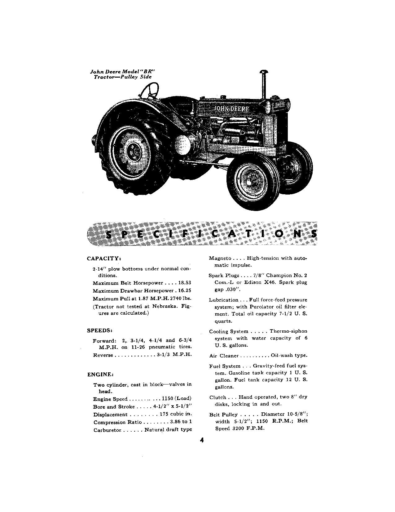 JOHN DEERE BR BO TRACTOR OPERATORS MANUAL