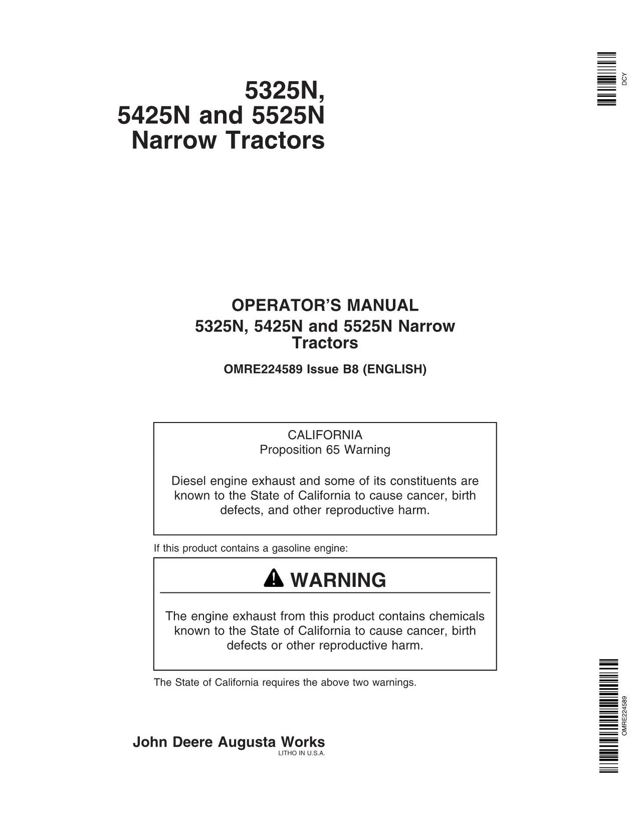 MANUEL D'UTILISATION DU TRACTEUR JOHN DEERE 5325N 5425N 5525N