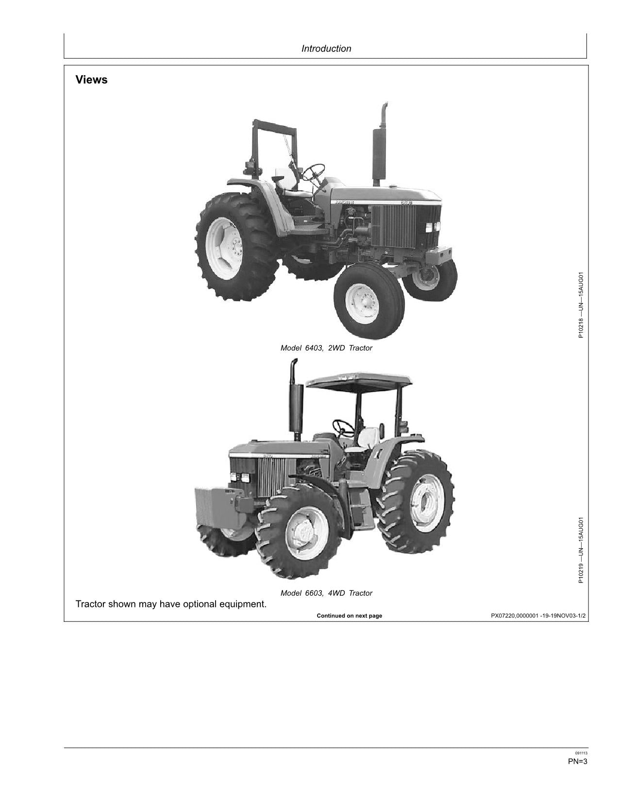 JOHN DEERE 6403 6603 TRACTOR OPERATORS MANUAL