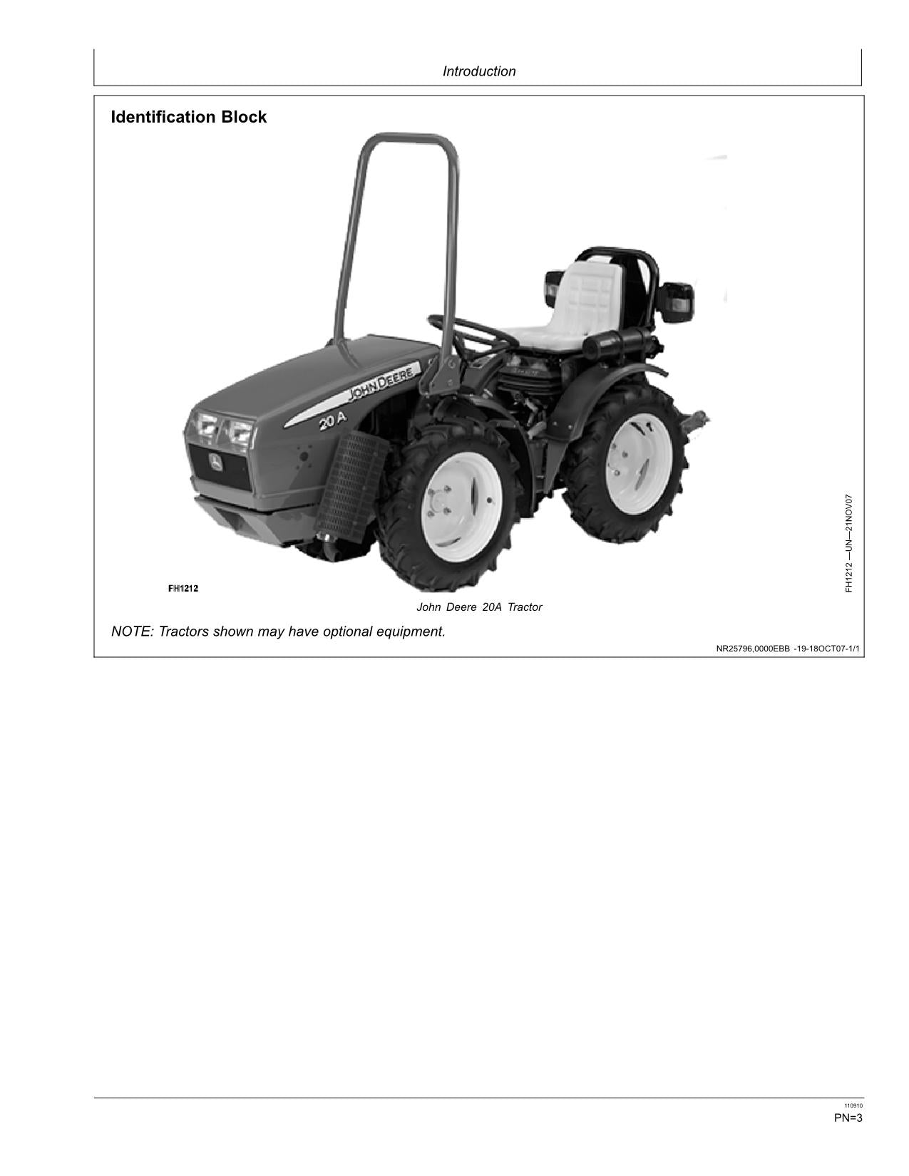 JOHN DEERE 20A TRACTOR OPERATORS MANUAL