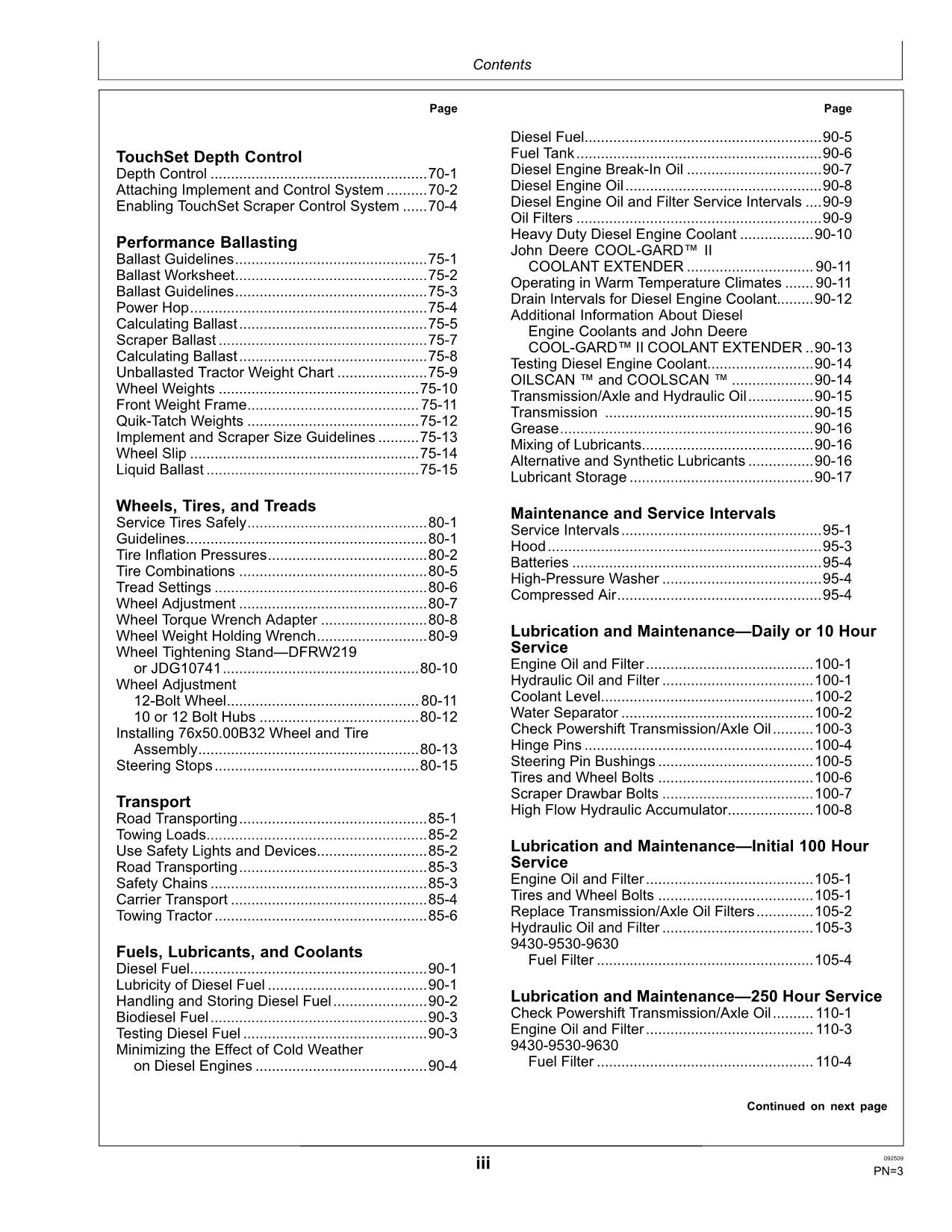 MANUEL D'UTILISATION DU TRACTEUR JOHN DEERE 9430 9530 9630 016000-021999