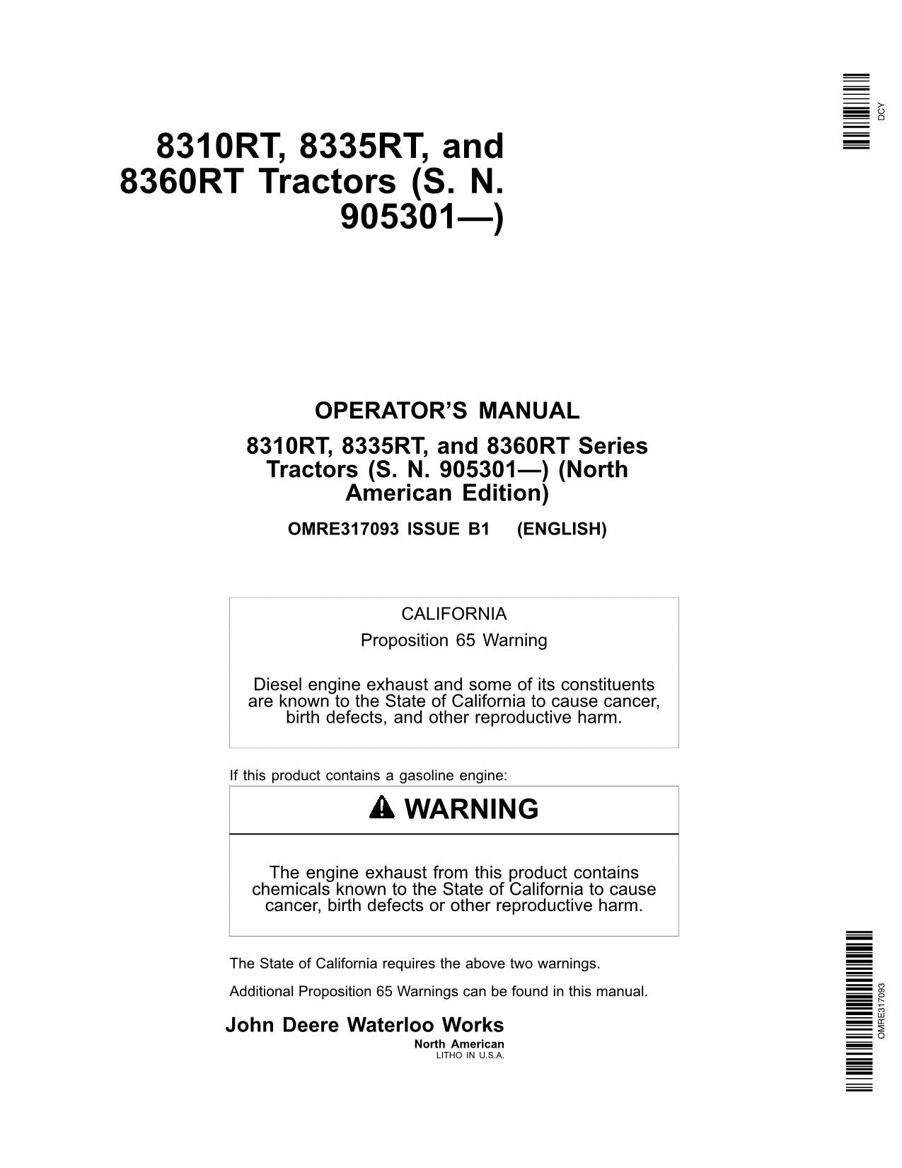 JOHN DEERE 8335RT 8310RT 8360RT TRACTOR OPERATORS MANUAL