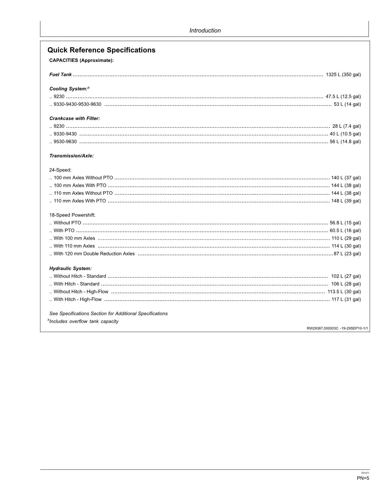 MANUEL D'UTILISATION DU TRACTEUR JOHN DEERE 9230 9330 9430 9530 9630 022000-