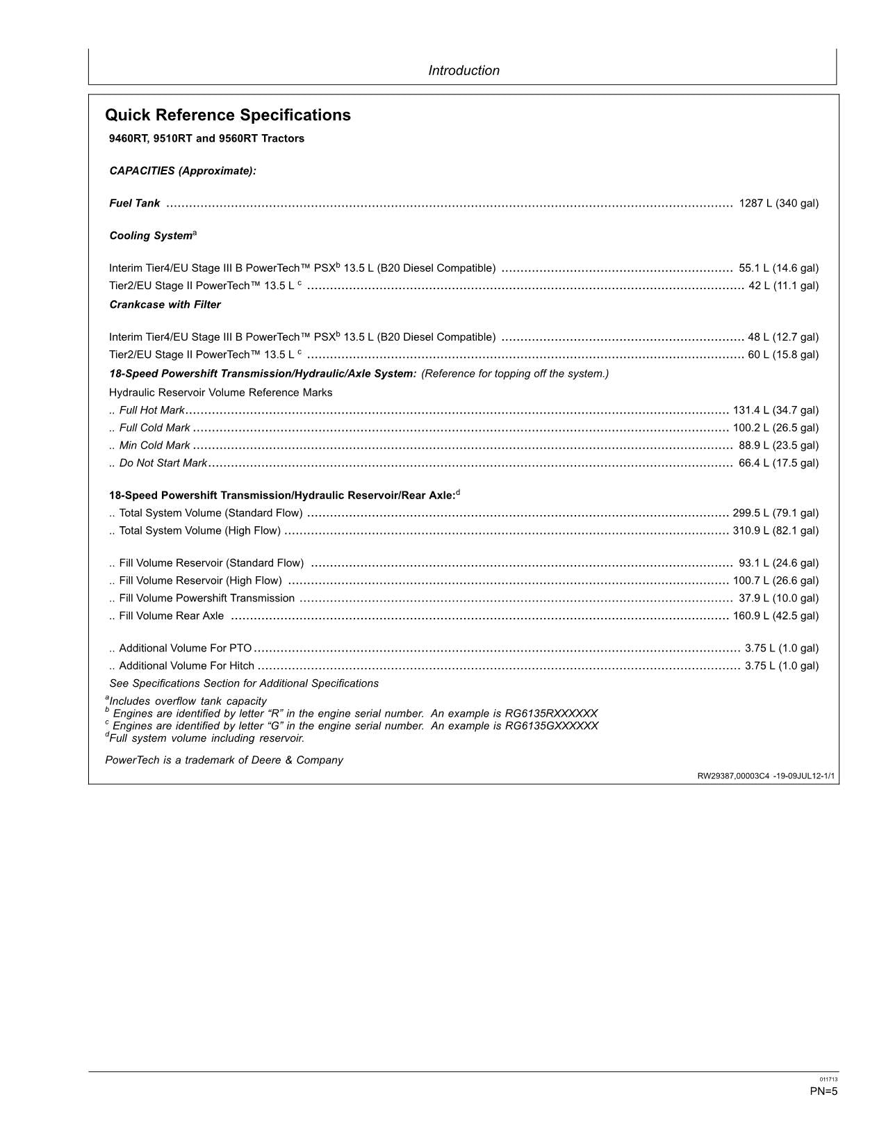 JOHN DEERE 9460RT 9510RT 9560RT TRAKTOR-BETRIEBSHANDBUCH, NORDAMERIKANISCHE AUSGABE