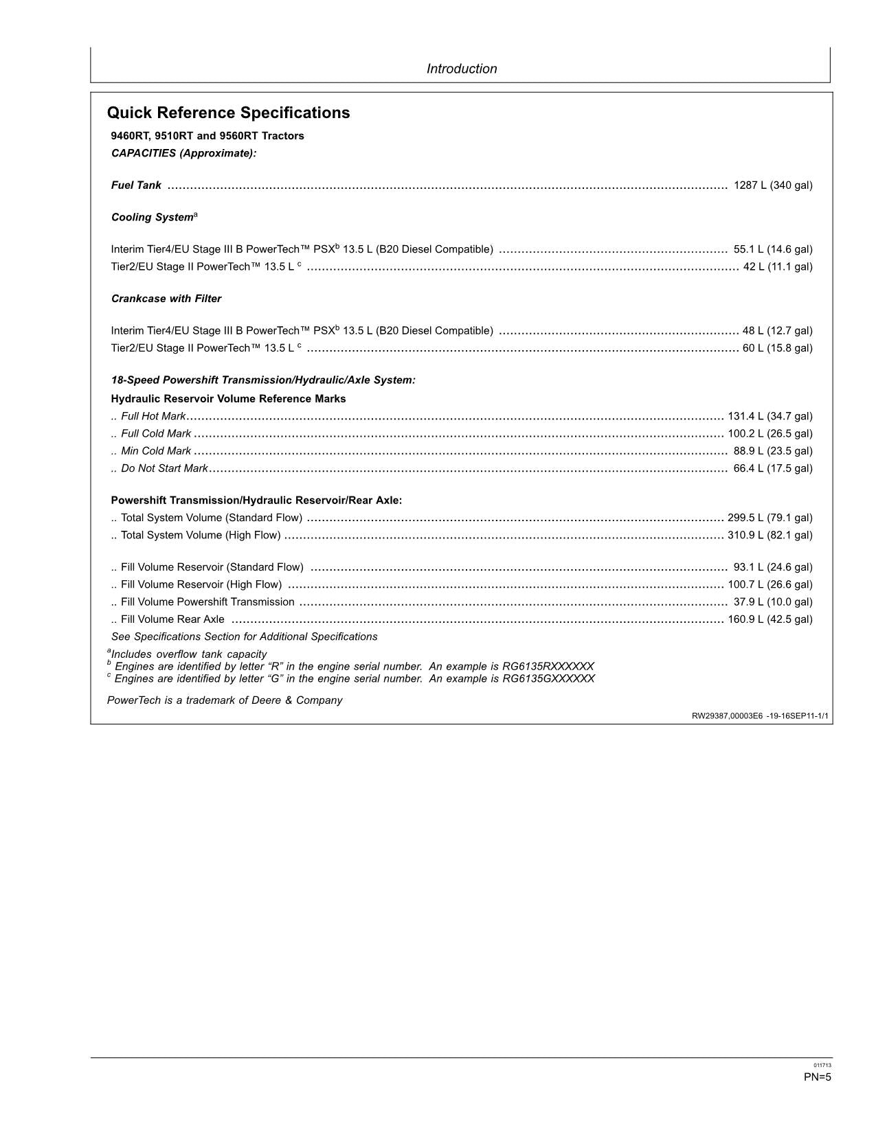 JOHN DEERE 9460RT 9510RT 9560RT TRAKTOR-BETRIEBSHANDBUCH NORDAMERIKA