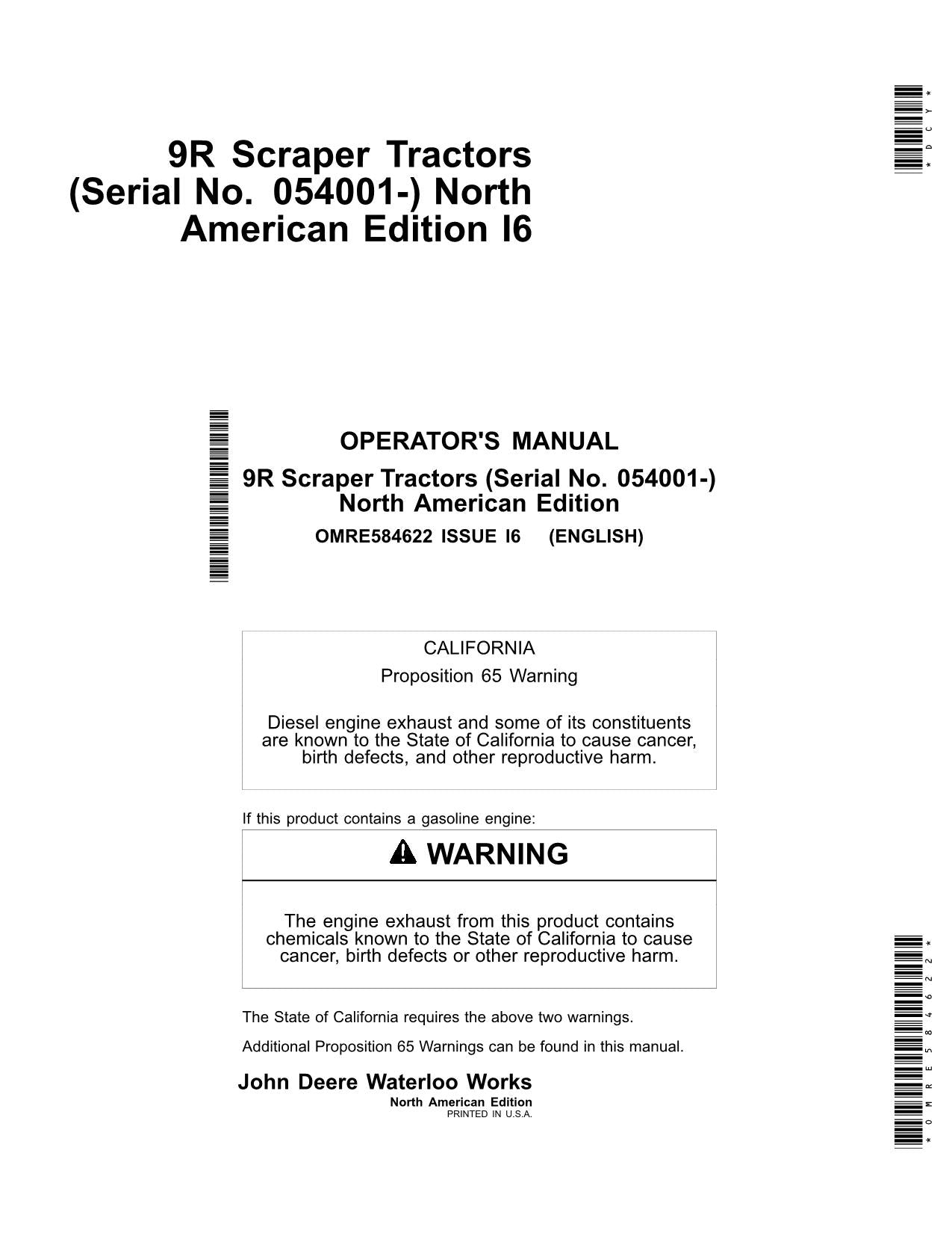 JOHN DEERE 9370R 9420R 9470R 9520R 9570R 9620R TRACTOR OPERATORS MANUAL 054001-