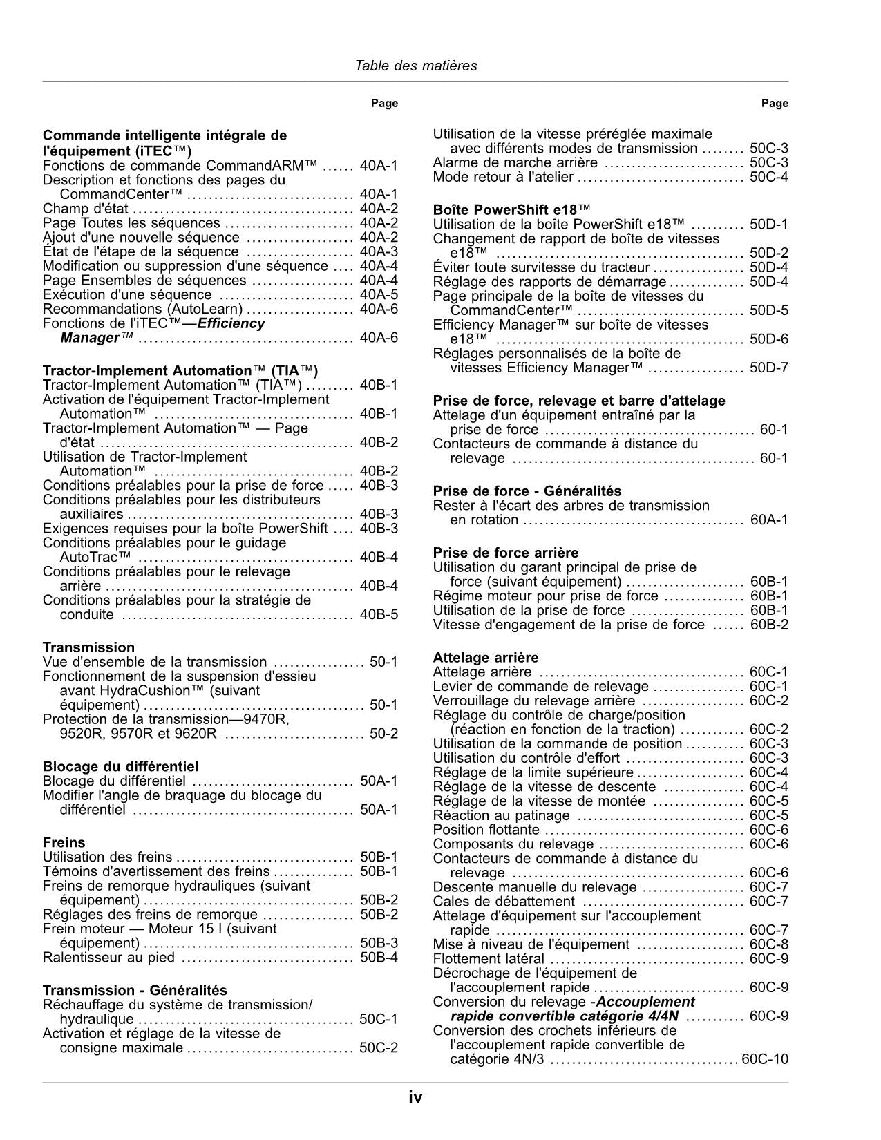 JOHN DEERE 9370R 9420R 9470R 9520R 9570R 9620R TRACTOR OPERATORS MANUAL FRENCH