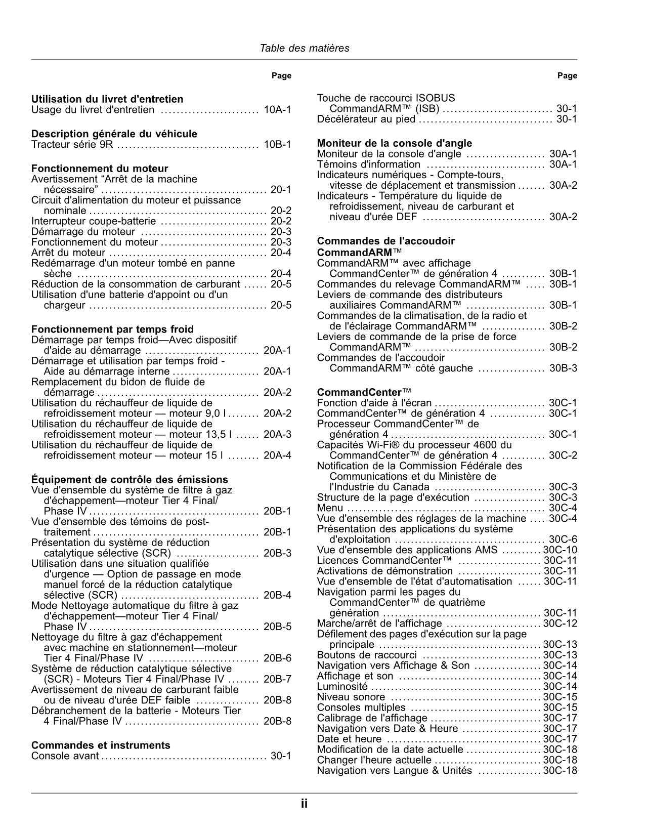 JOHN DEERE 9370R 9420R 9470R 9520R 9570R 9620R TRAKTOR-BETRIEBSHANDBUCH FRANZÖSISCH