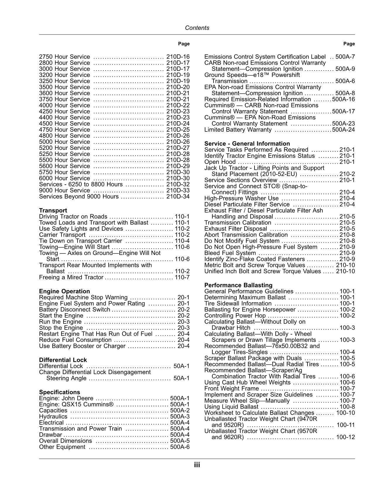 JOHN DEERE 9470R 9520R 9570R 9620R TRACTOR OPERATORS MANUAL 056001-