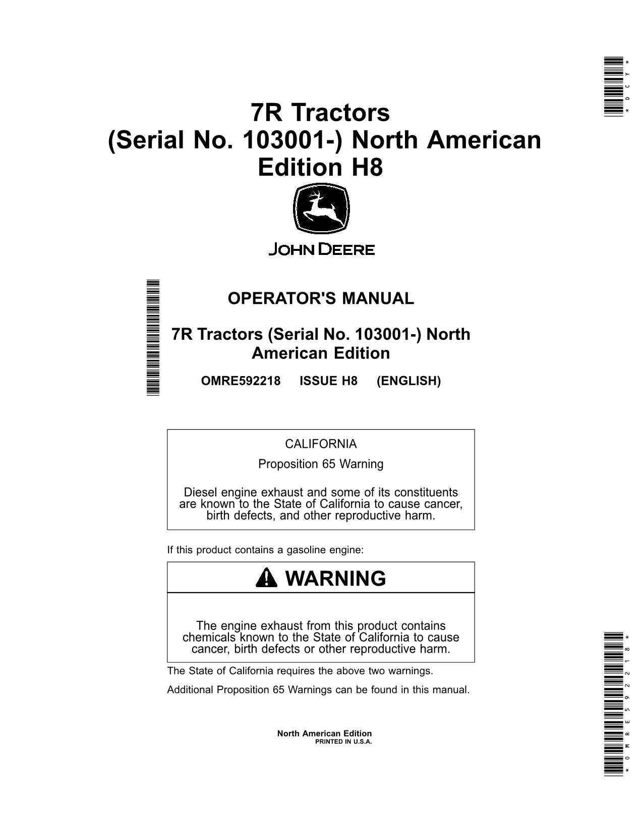 JOHN DEERE 7210R  7270R  7250R  7230R  7310R  7290R TRACTOR OPERATORS MANUAL