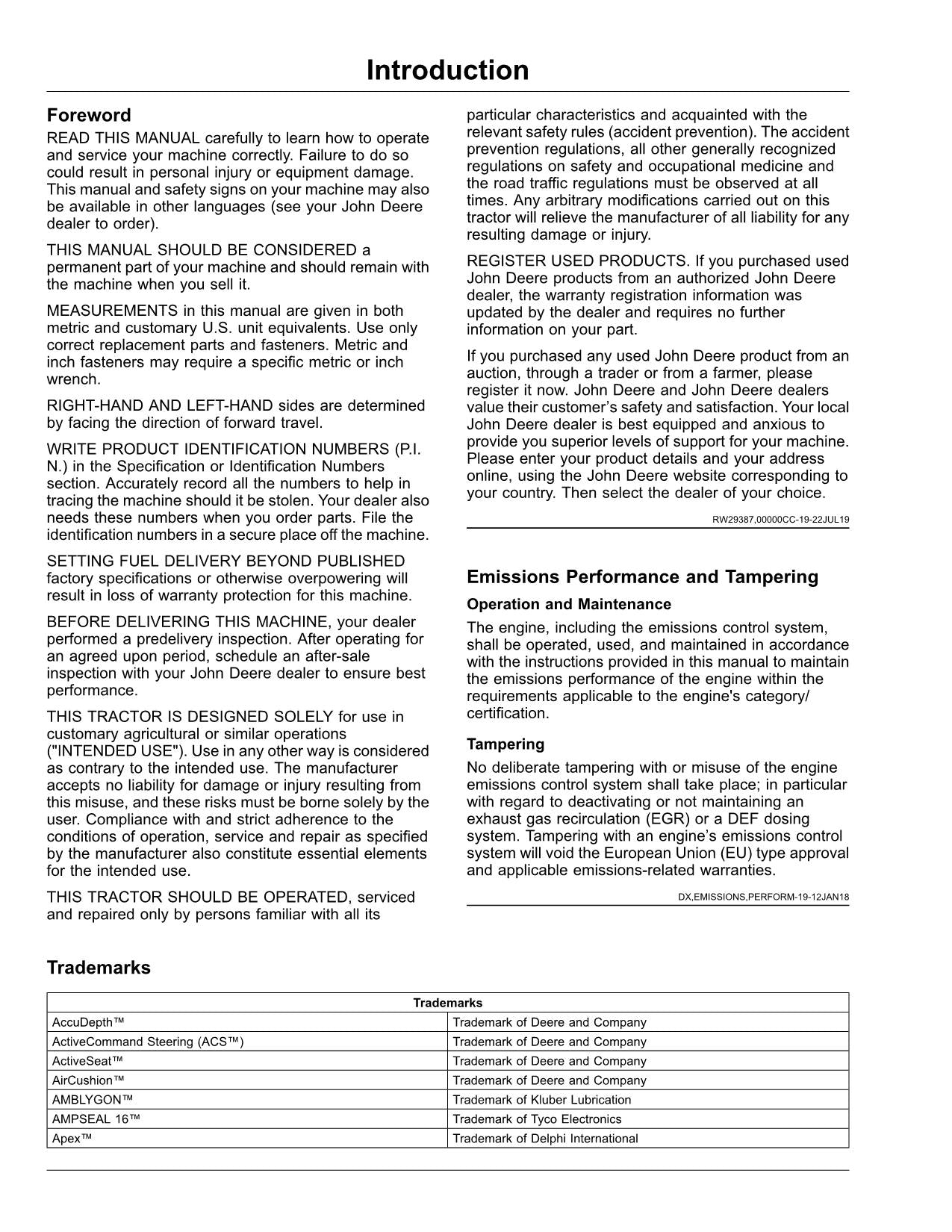 JOHN DEERE 8RT 310 340 370 410 TRACTOR OPERATORS MANUAL