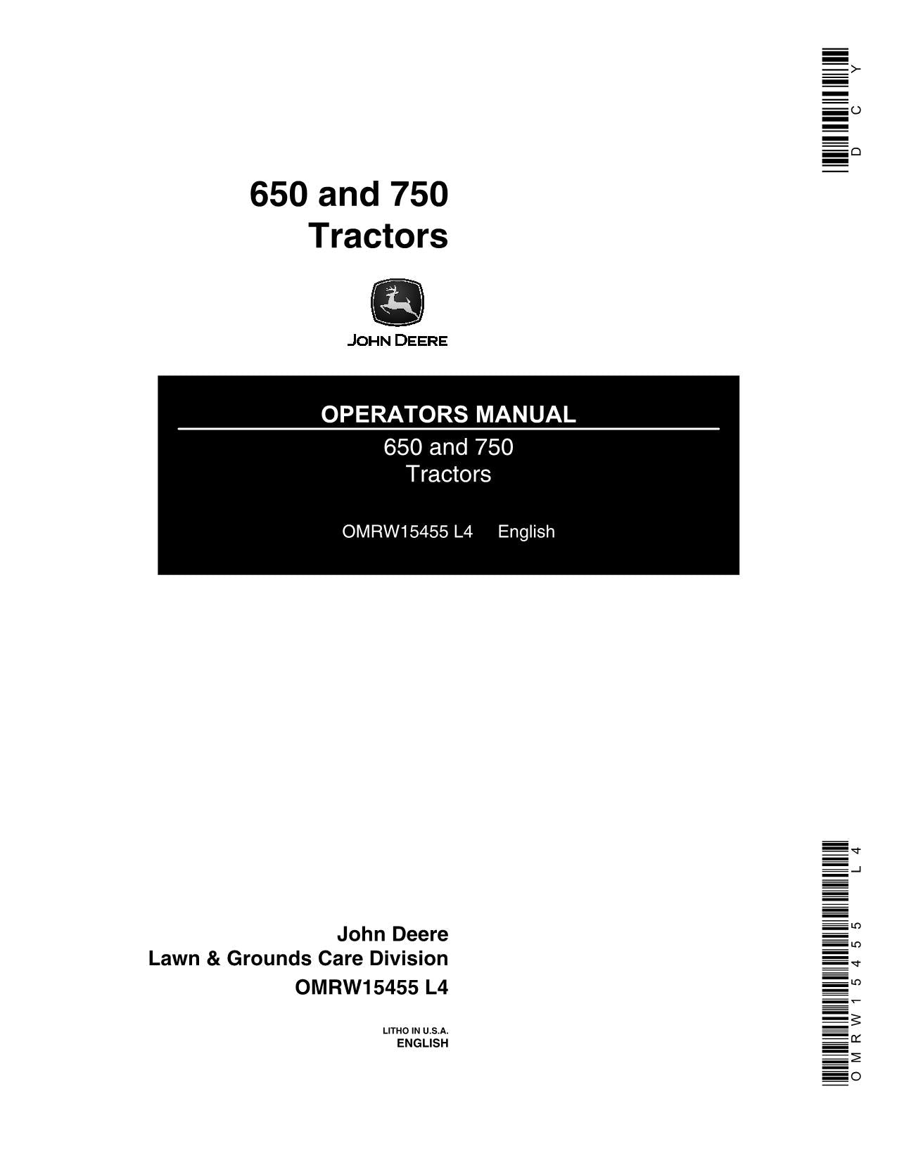 MANUEL D'UTILISATION DU TRACTEUR JOHN DEERE 650 750