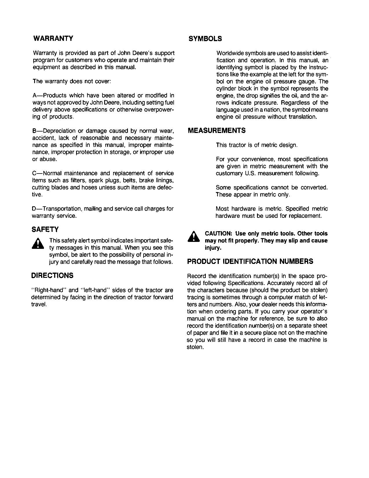 JOHN DEERE 650 750 TRACTOR OPERATORS MANUAL