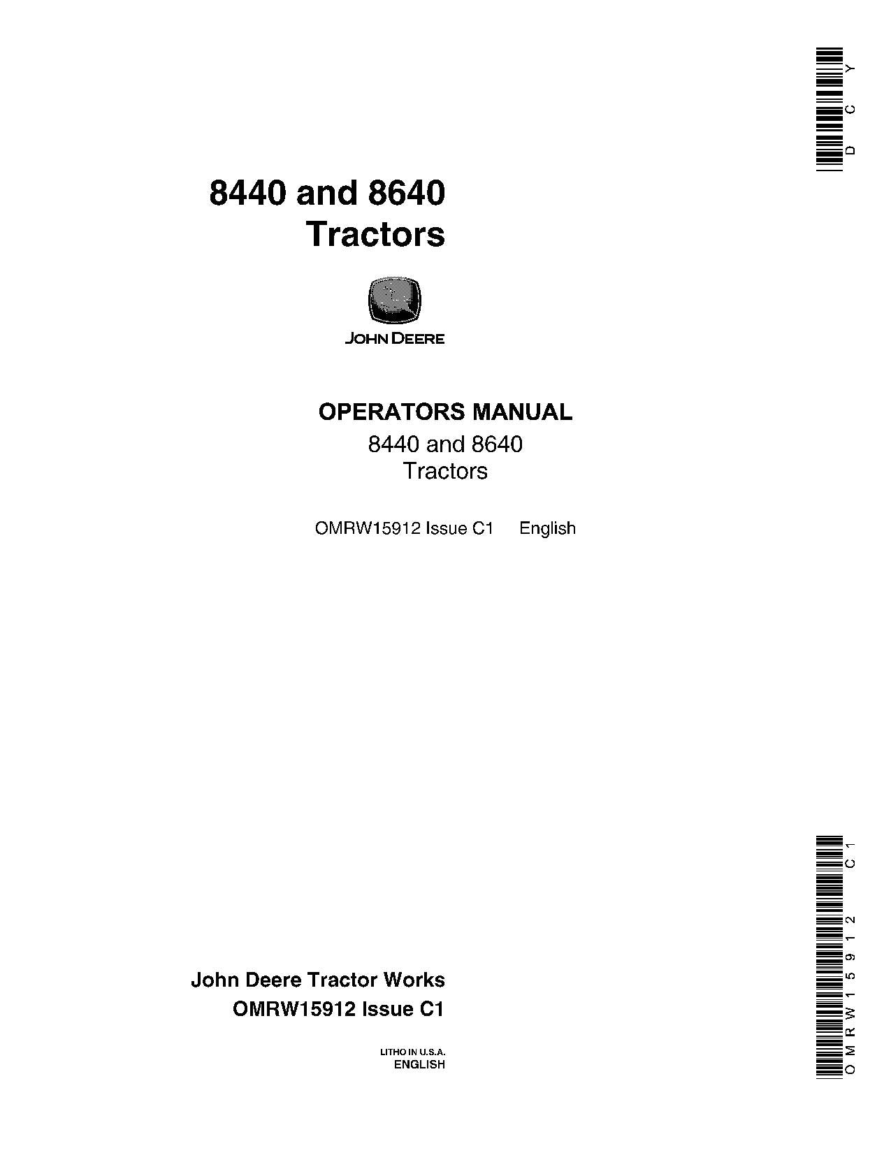 JOHN DEERE 8440 8640 TRACTOR OPERATORS MANUAL