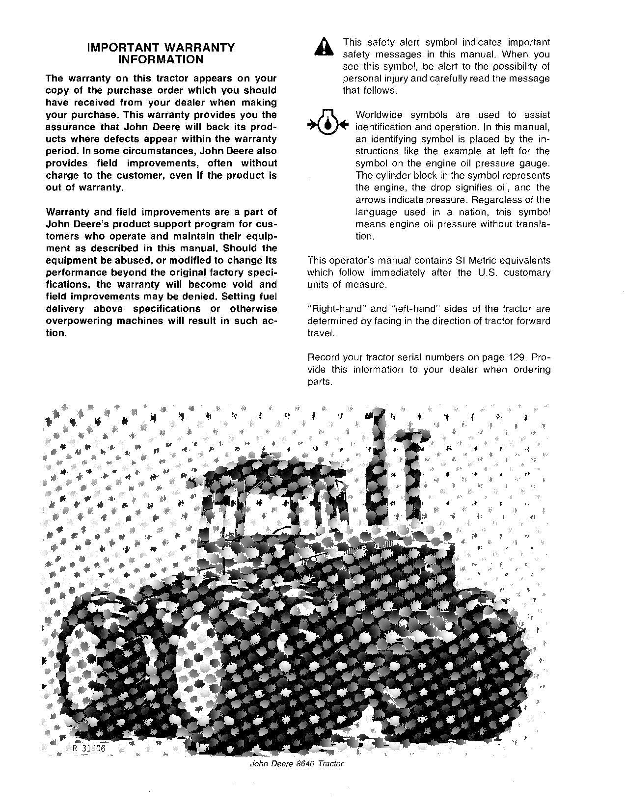 JOHN DEERE 8440 8640 TRACTOR OPERATORS MANUAL