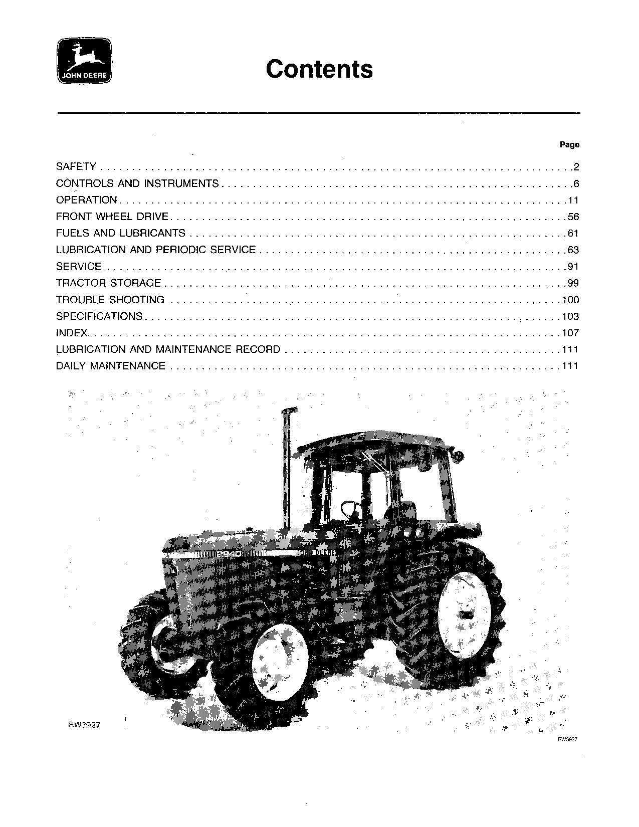 MANUEL D'UTILISATION DU TRACTEUR JOHN DEERE 2940 SER 430000-