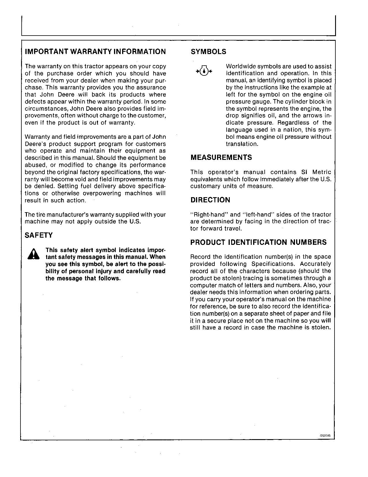 JOHN DEERE 4050 TRACTOR OPERATORS MANUAL