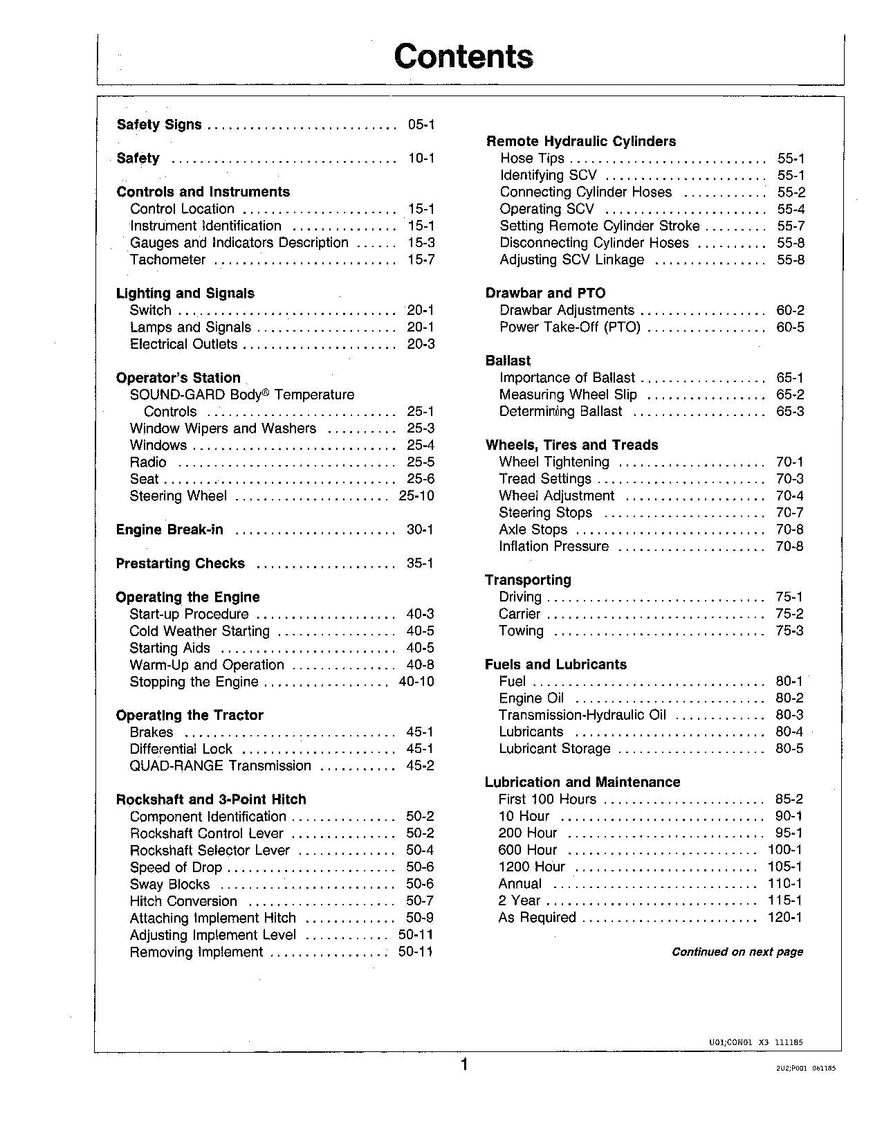 JOHN DEERE 8450 8650 TRACTOR OPERATORS MANUAL 005501-008001-