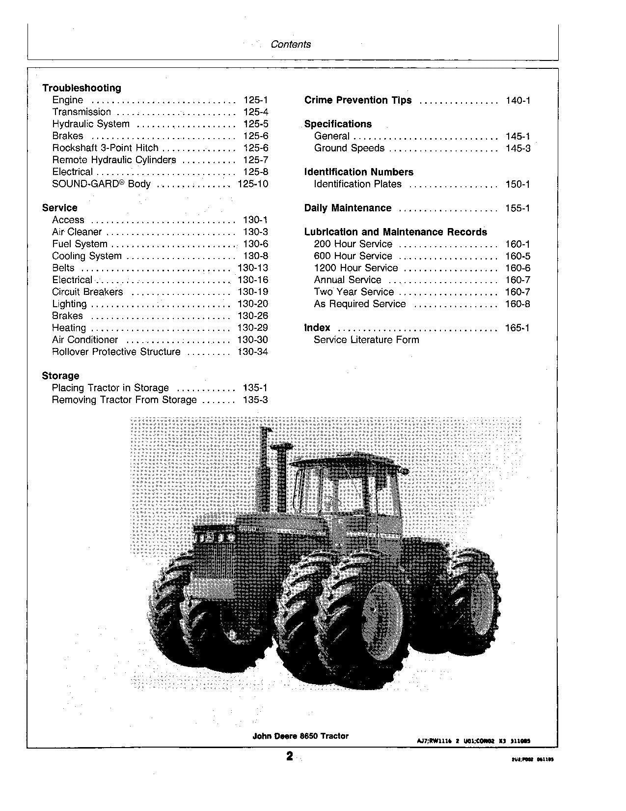 JOHN DEERE 8450 8650 TRACTOR OPERATORS MANUAL 005501-008001-