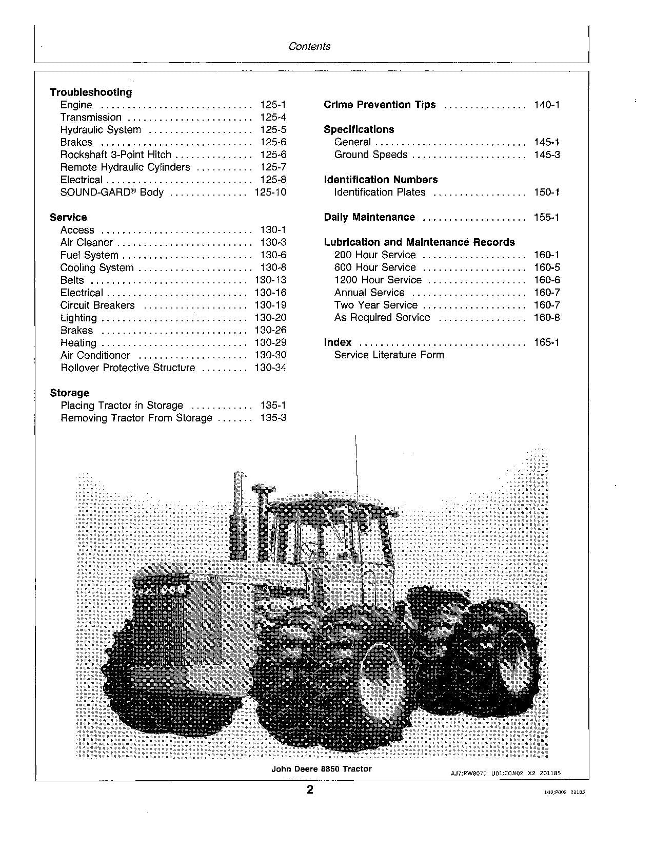 JOHN DEERE 8850 TRACTOR OPERATORS MANUAL 006501-