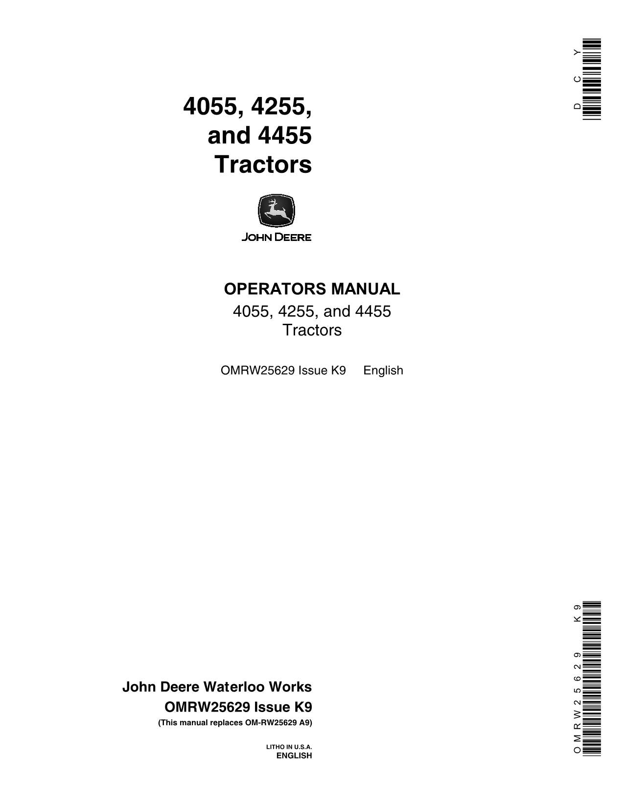 JOHN DEERE 4255 4455 4055 TRAKTOR-BETRIEBSHANDBUCH