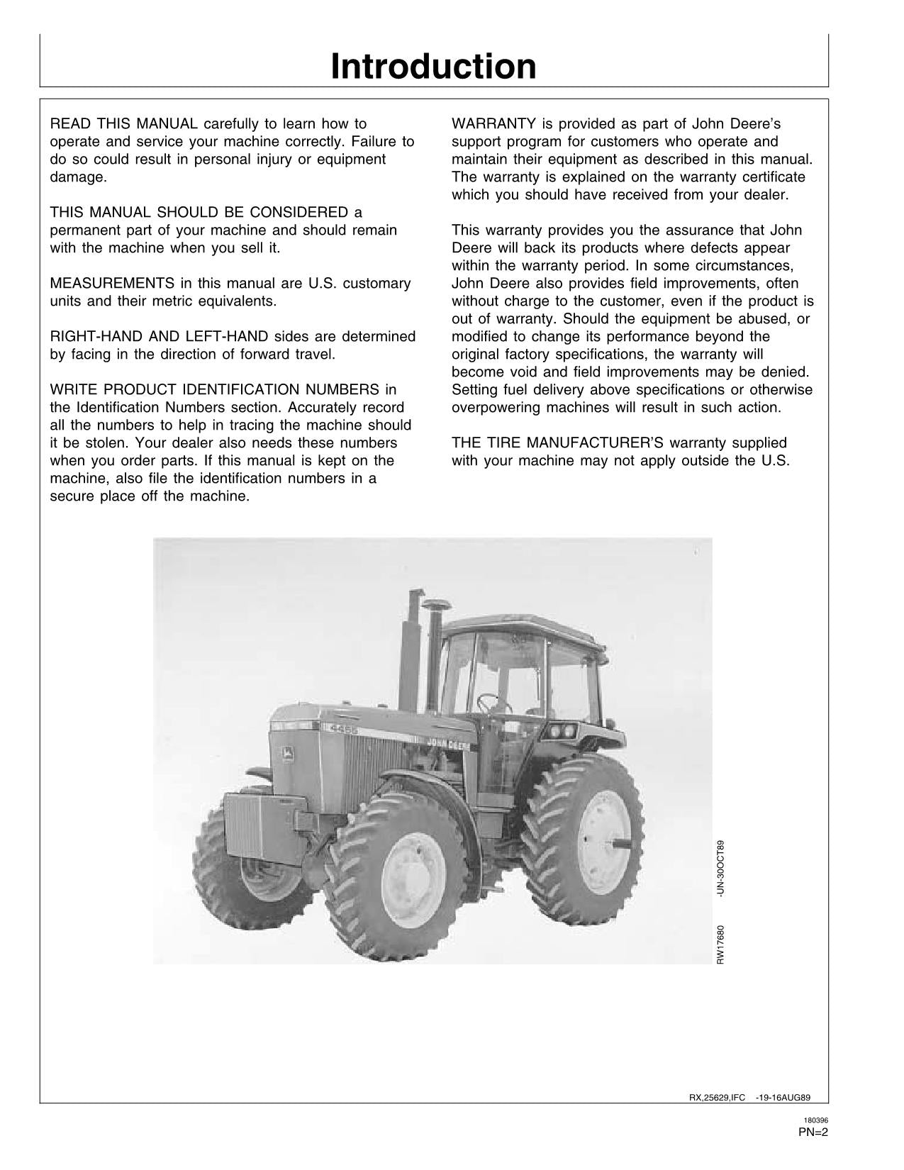 JOHN DEERE 4255 4455 4055 TRACTOR OPERATORS MANUAL