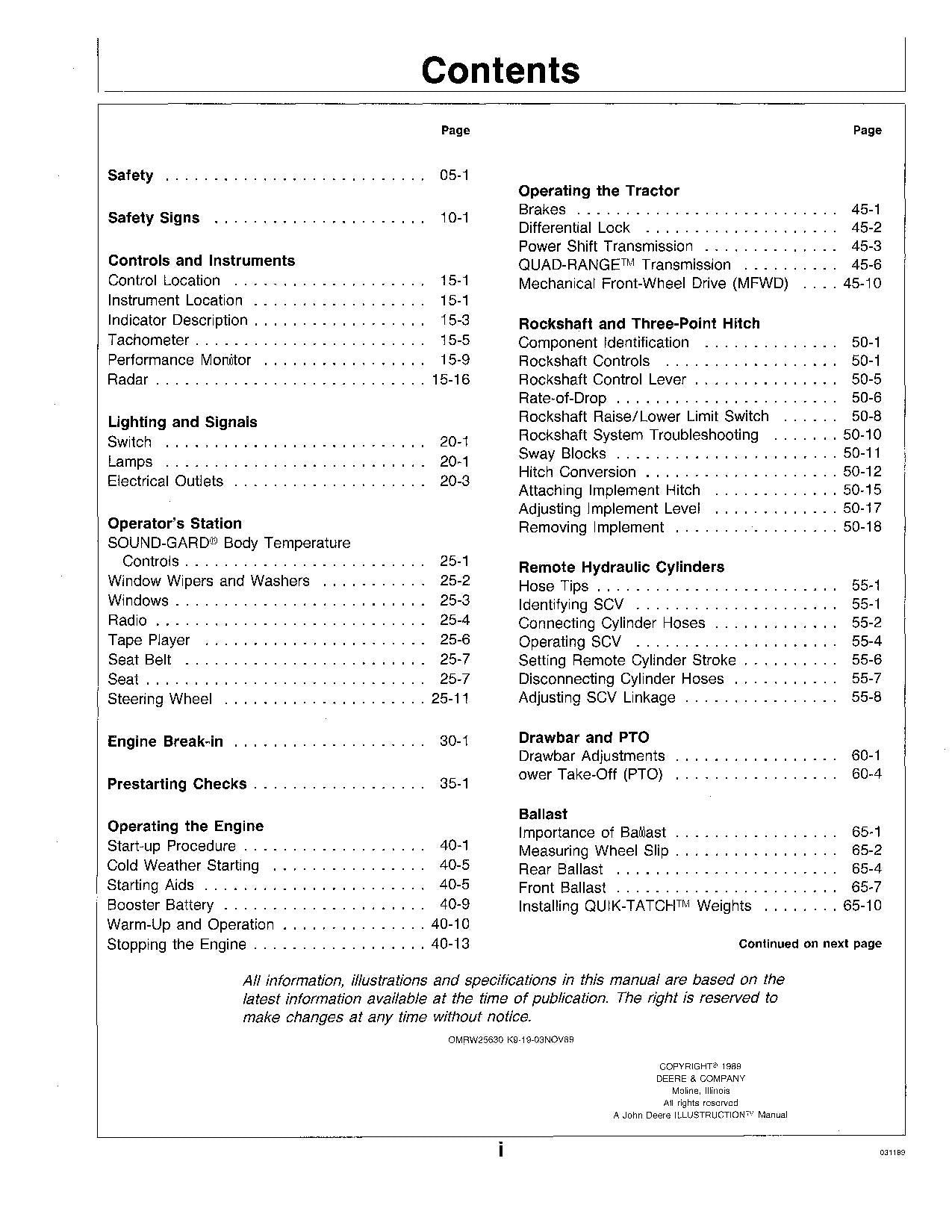 JOHN DEERE 4555 4755 4955 TRACTOR OPERATORS MANUAL