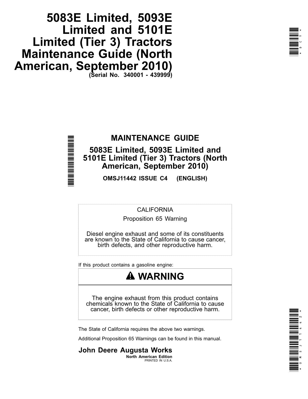 JOHN DEERE 5083E 5093E LIMITED 5101E LIMITED TRAKTOR-BETRIEBSHANDBUCH NR. 3