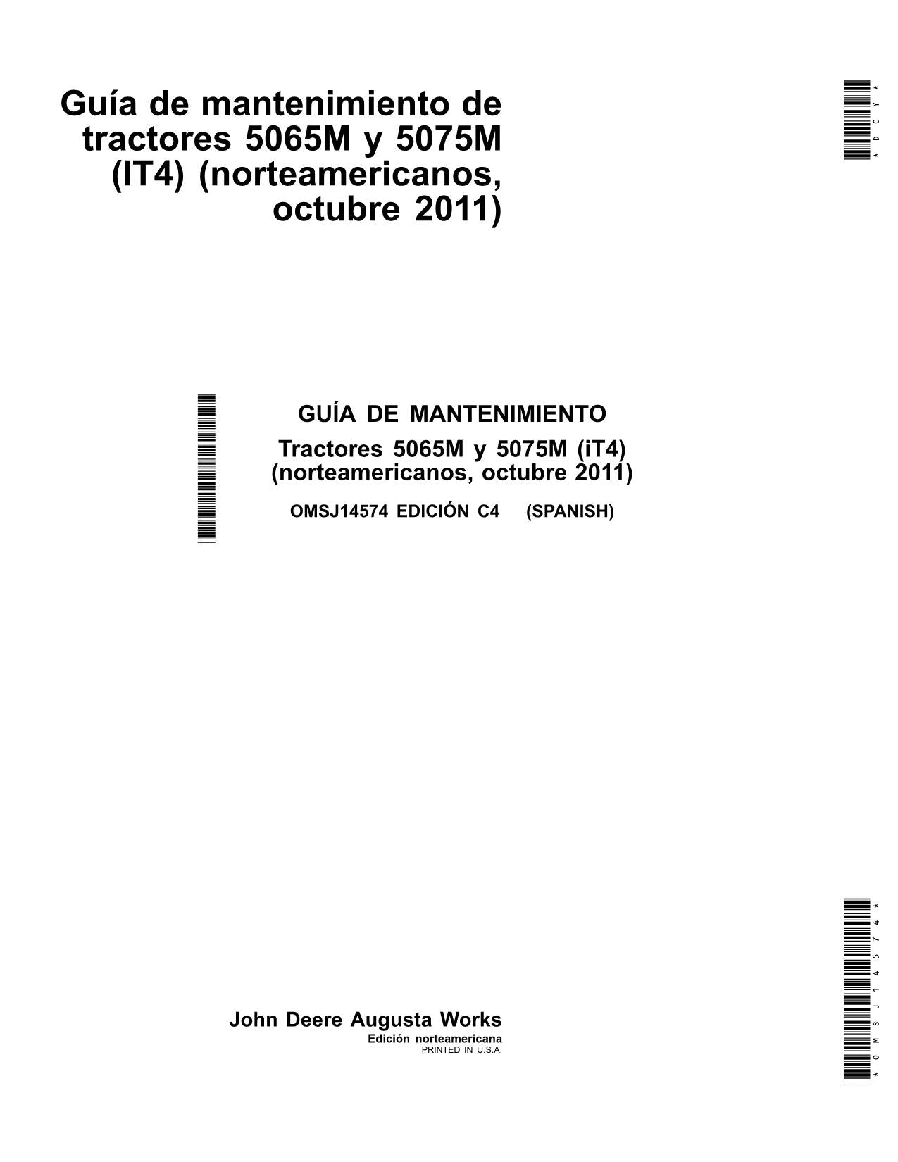 JOHN DEERE 5065M 5075M TRACTOR OPERATORS MANUAL SPANISH