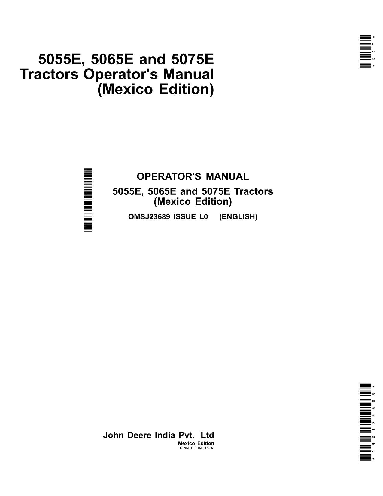 MANUEL D'UTILISATION DU TRACTEUR JOHN DEERE 5055E 5065E 5075E ÉDITION MEXIQUE