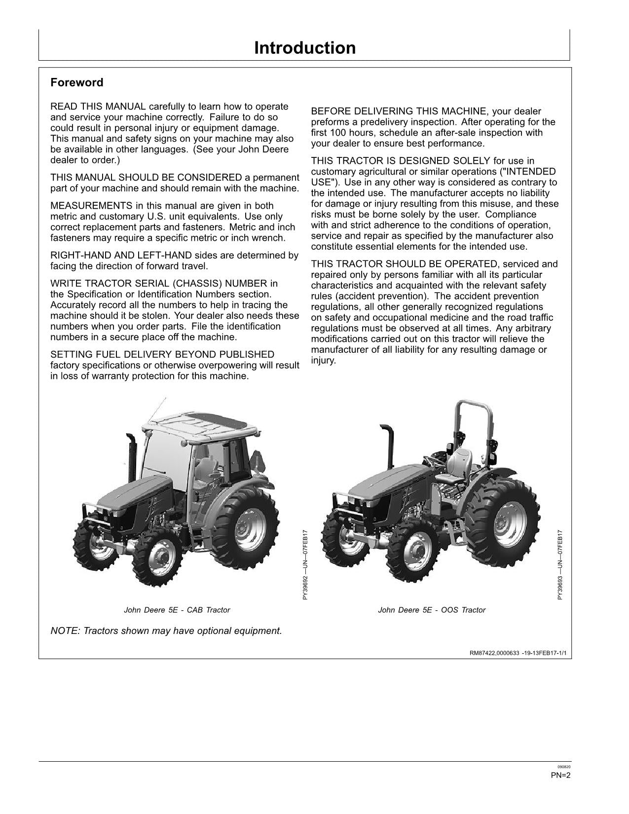 MANUEL D'UTILISATION DU TRACTEUR JOHN DEERE 5045E 5065E 5055E 5075E