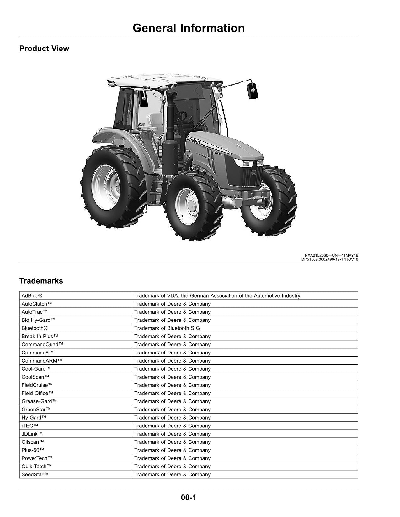 JOHN DEERE 5090R 5100R 5115R 5125R TRAKTOR BEDIENUNGSANLEITUNG SN 42767 - 43497