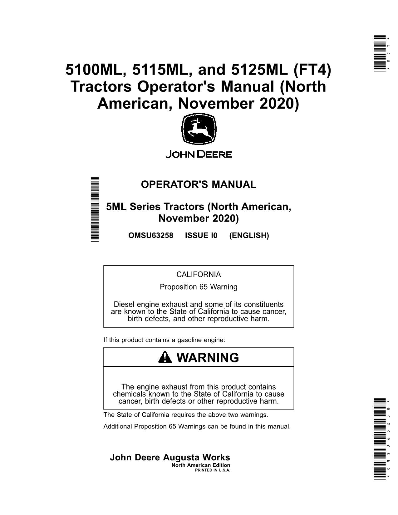 JOHN DEERE 5100ML 5115ML 5125ML TRAKTOR-BETRIEBSHANDBUCH