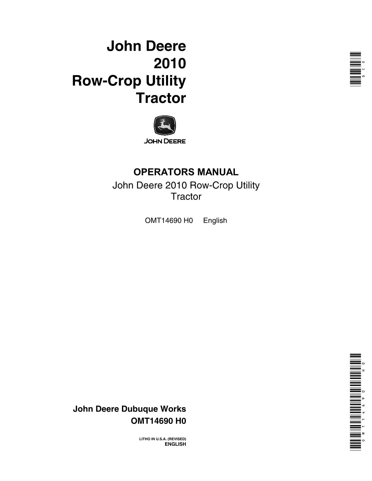 JOHN DEERE 2010 TRACTOR OPERATORS MANUAL SER  0 - 29000