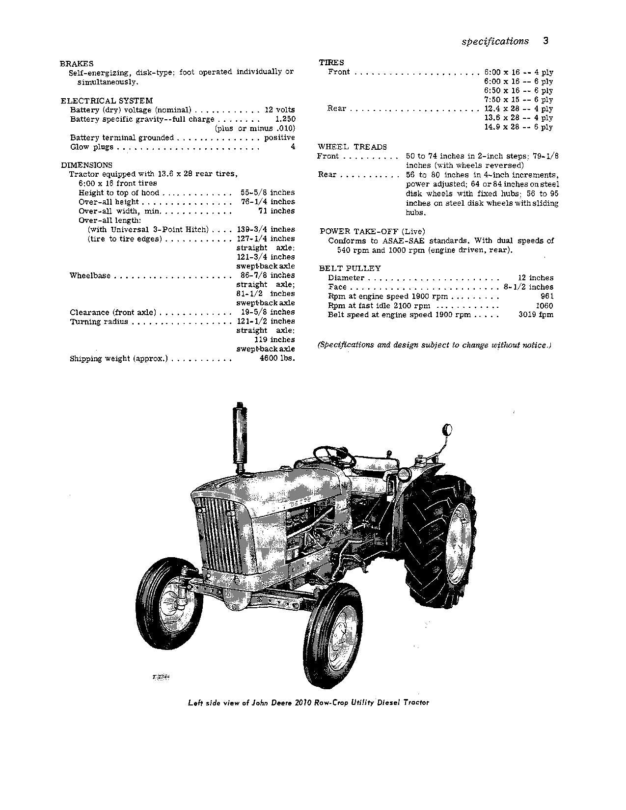 JOHN DEERE 2010 TRAKTOR-BETRIEBSHANDBUCH SER 10001 - 42000