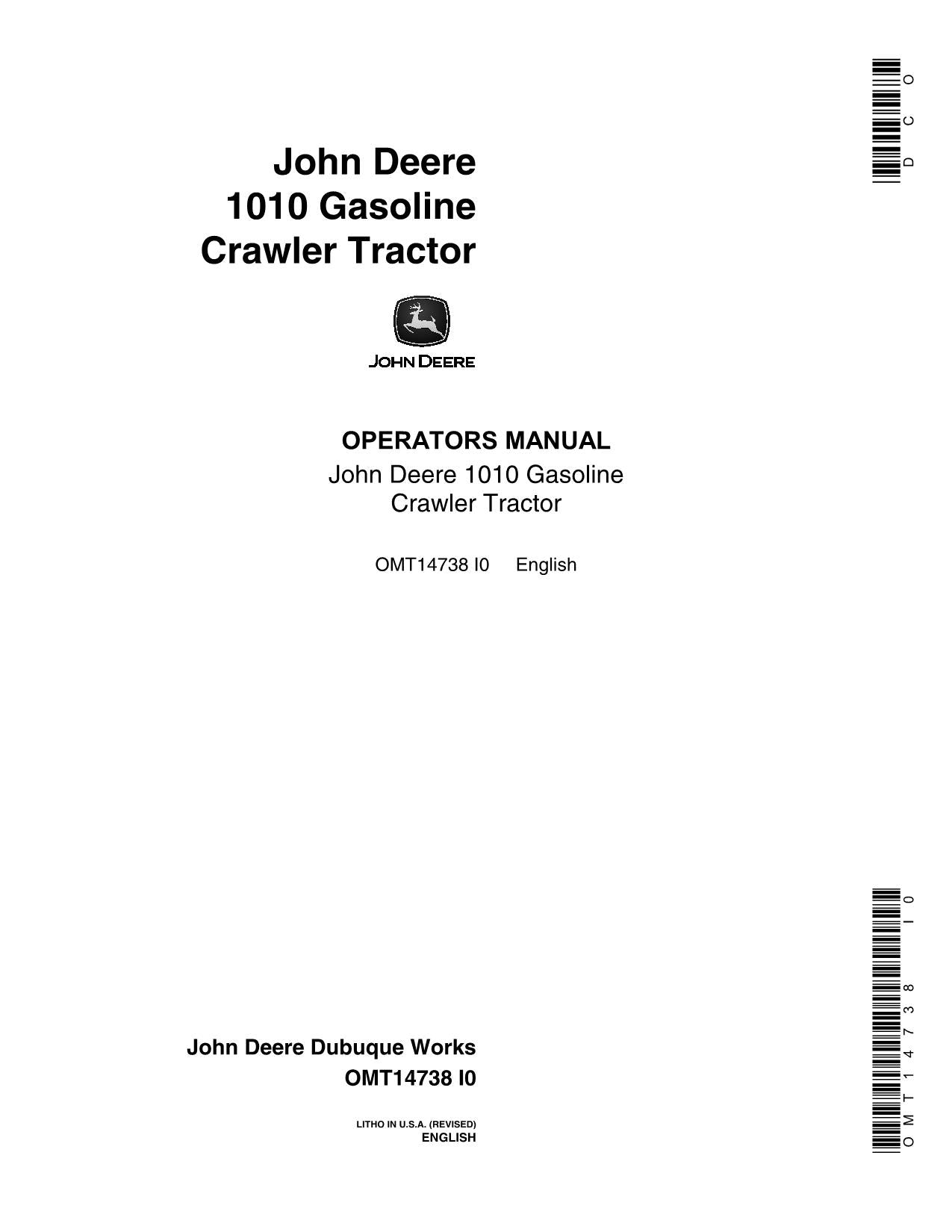 MANUEL D'UTILISATION DU TRACTEUR JOHN DEERE 1010 ser 001001-031000