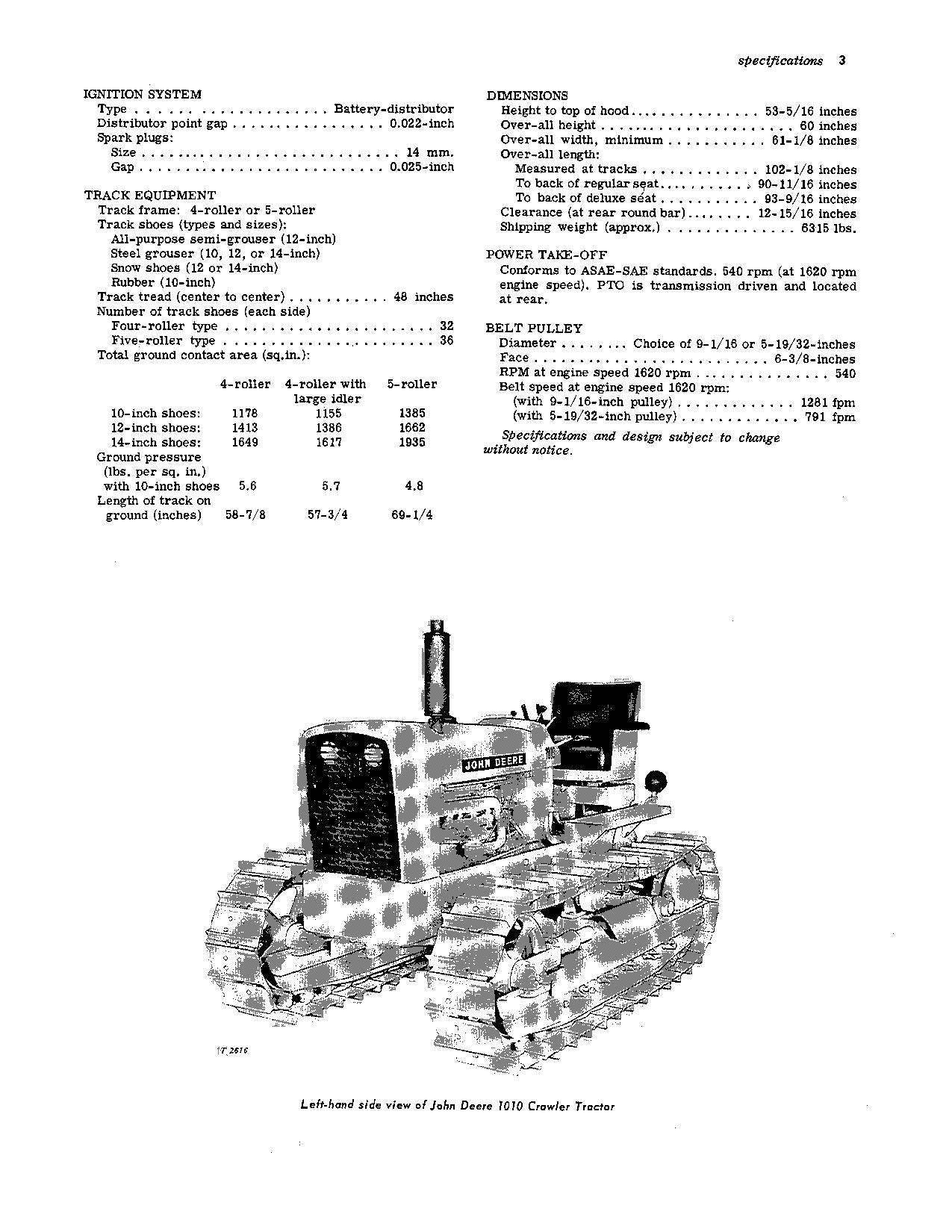 MANUEL D'UTILISATION DU TRACTEUR JOHN DEERE 1010 ser 001001-031000